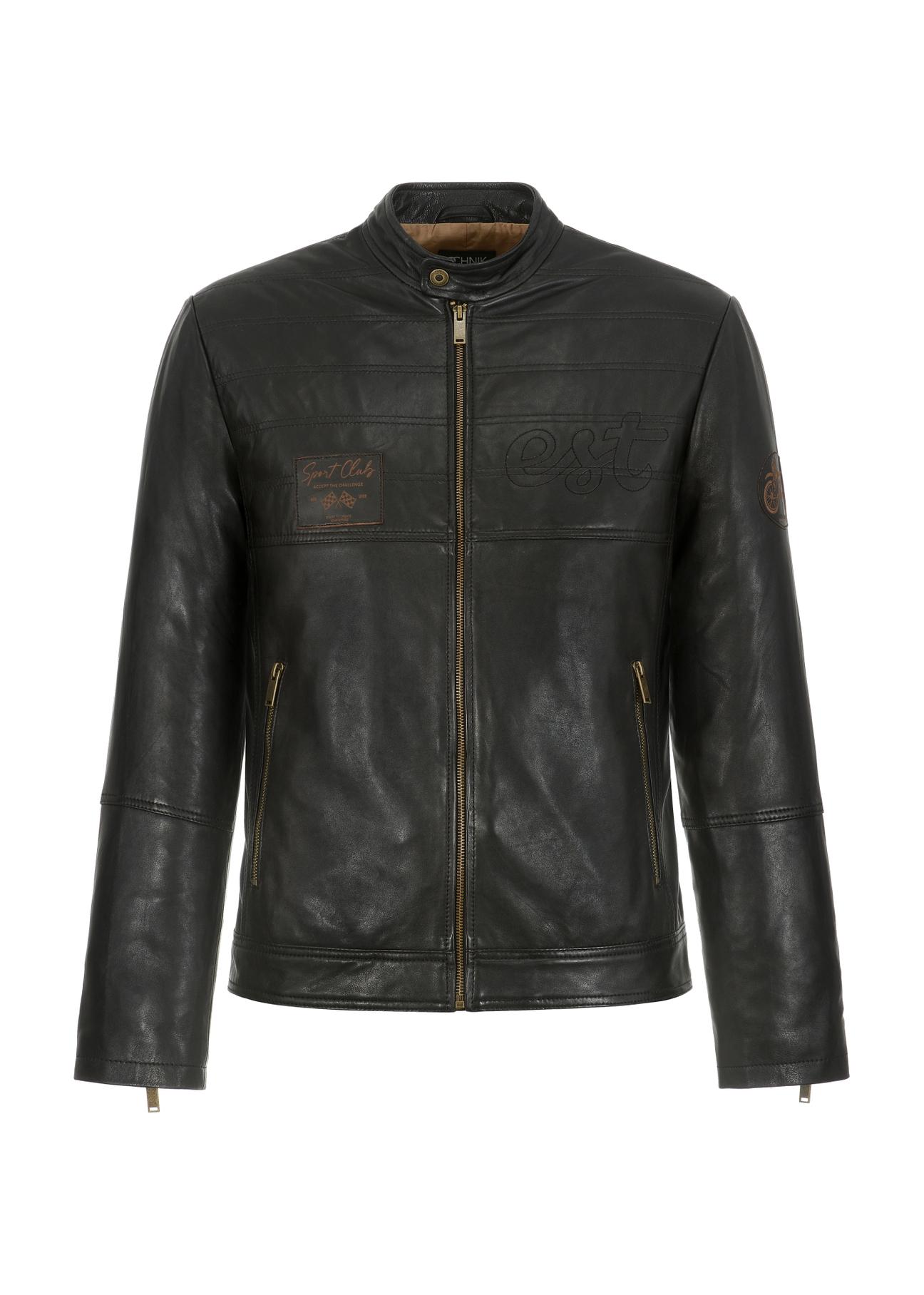 Men's leather jacket with stand-up collar KURMS-0296-1284(W23)-04