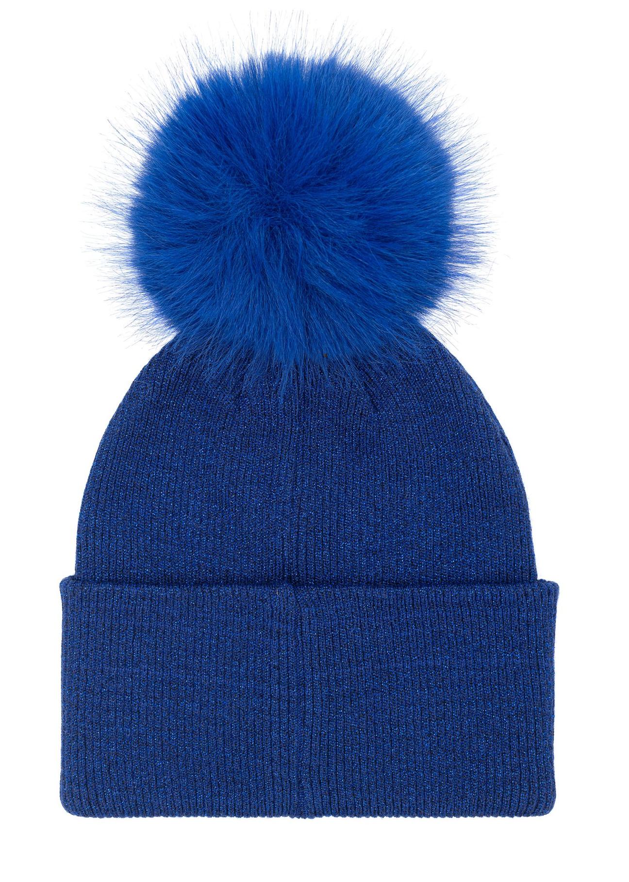 Blue winter hat with pompom CZADT-0161-61(Z24)-02 