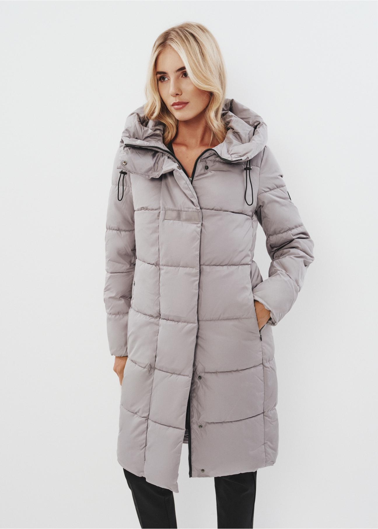 Gray women's winter jacket with hood KURDT-0484-91(Z23)-02