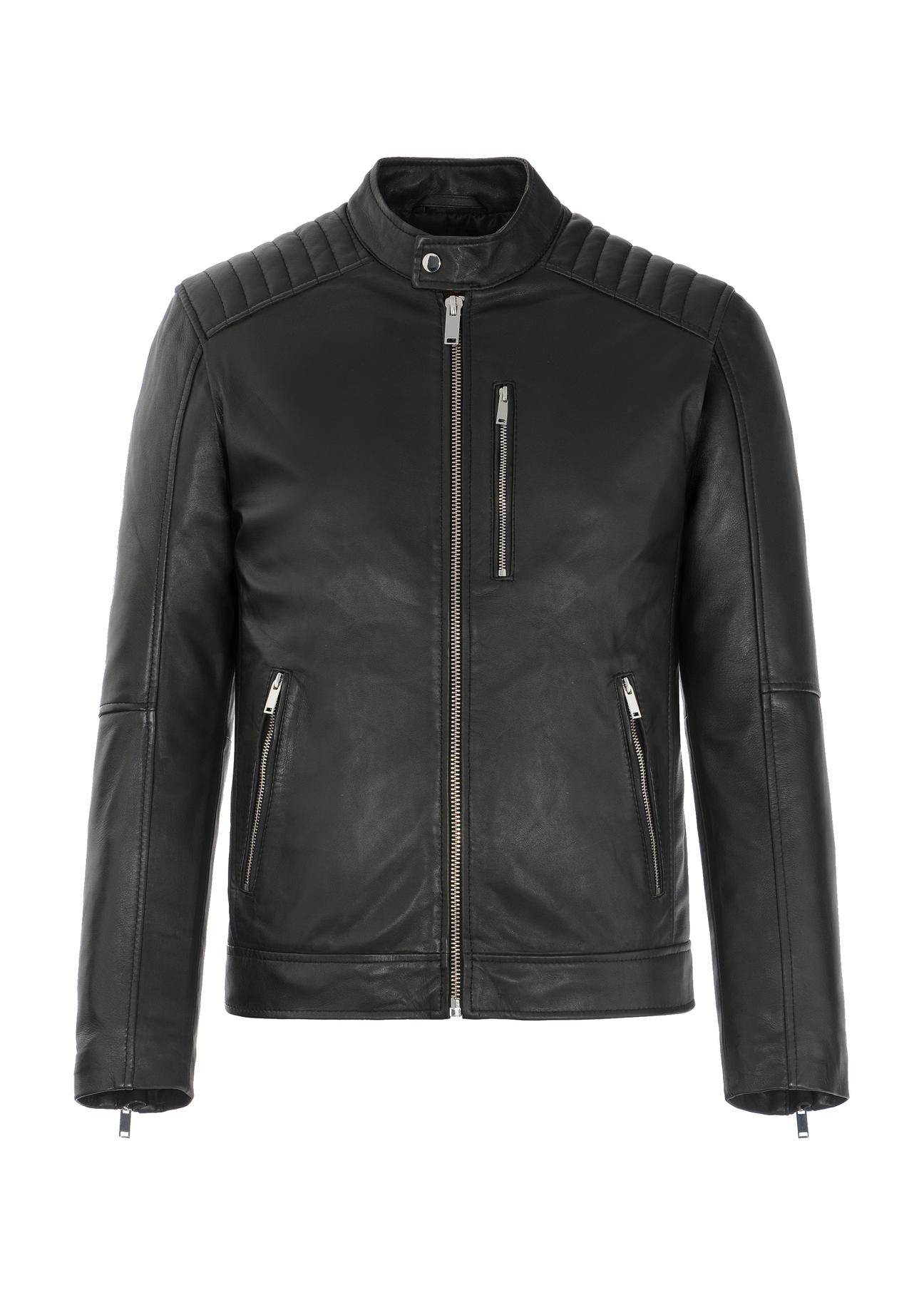 Men's leather jacket with stand-up collar KURMS-0191-5491(KS)-04