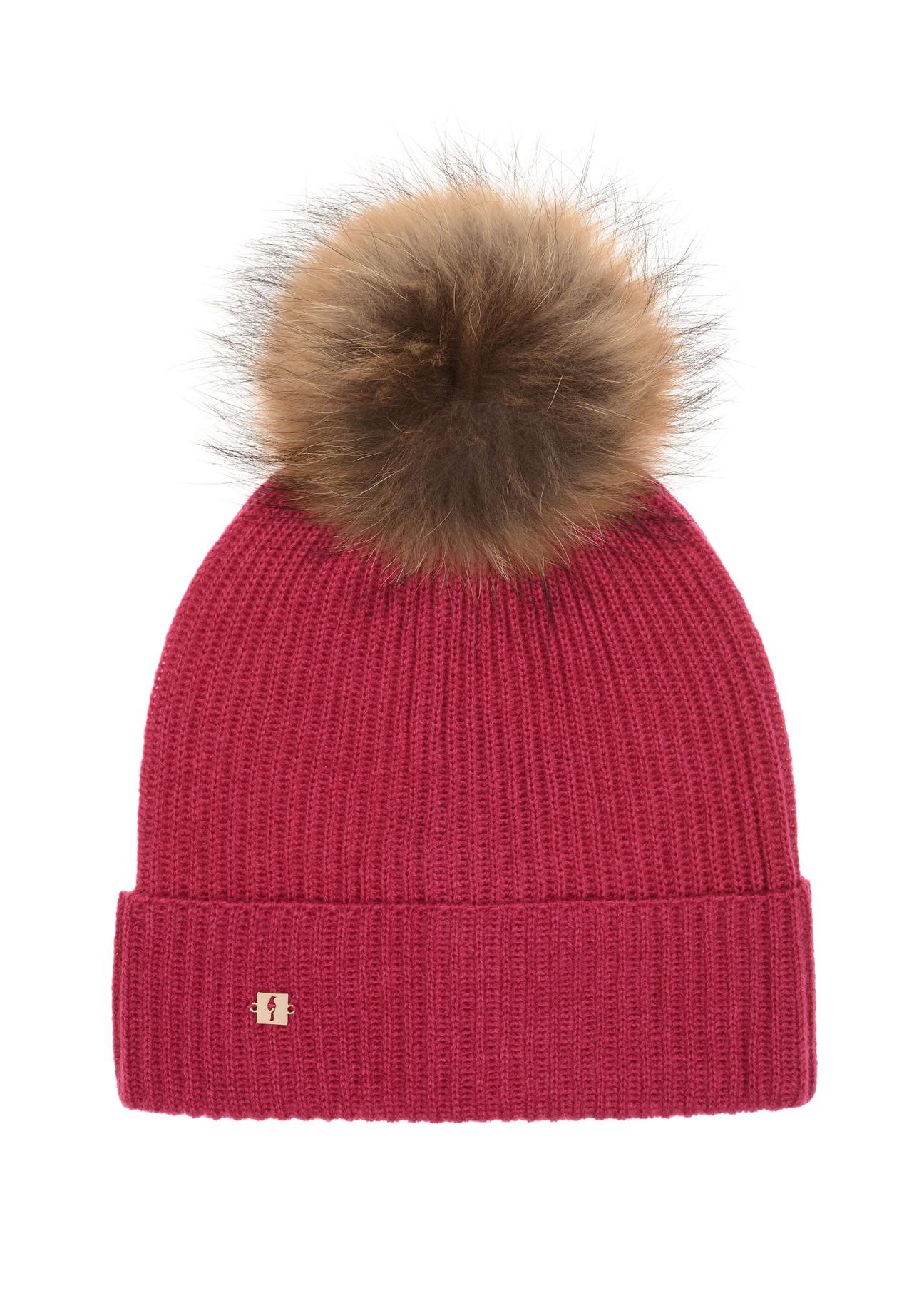 Fuchsia women's cap with pom-pom CZADT-0052-34(Z23)-02