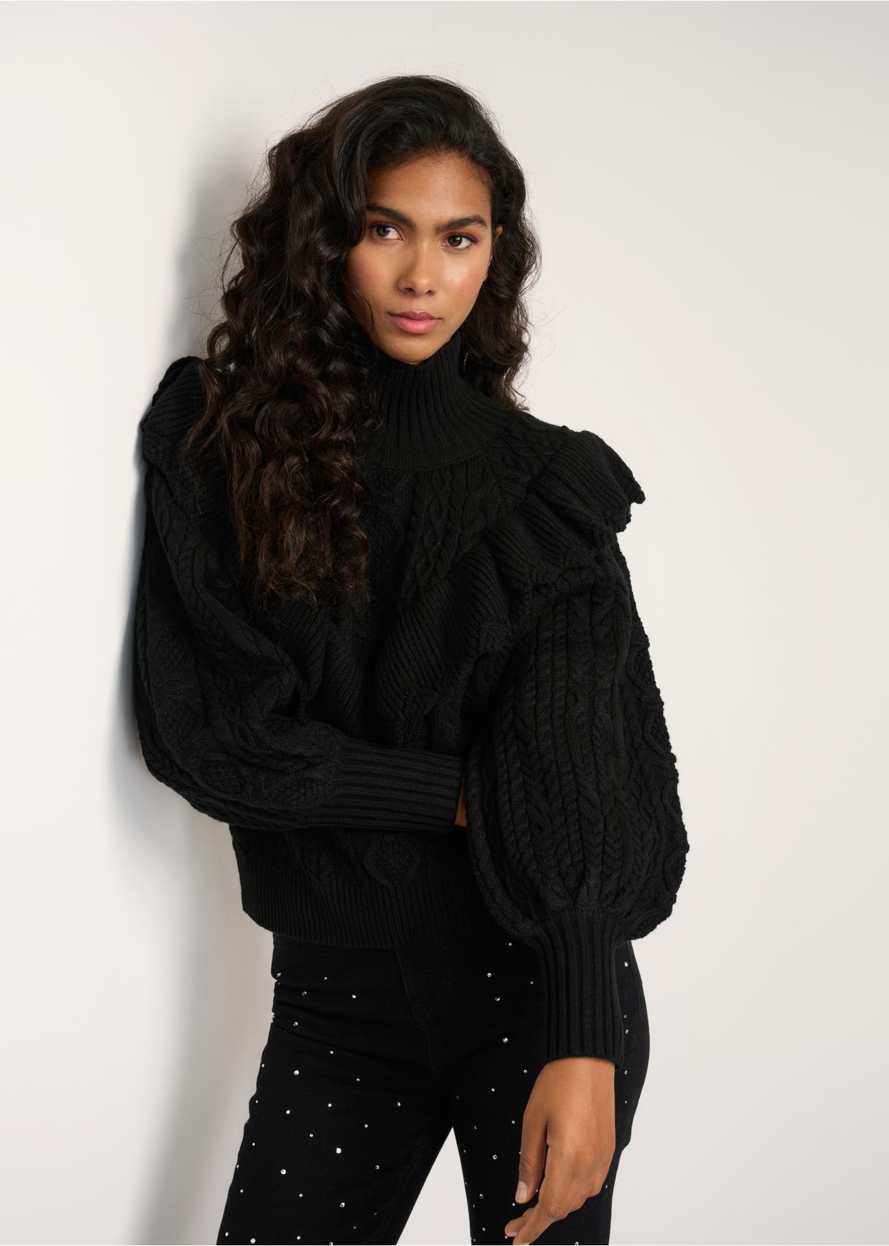 Women's black half turtleneck sweater SWEDT-0167-99(Z22)-02