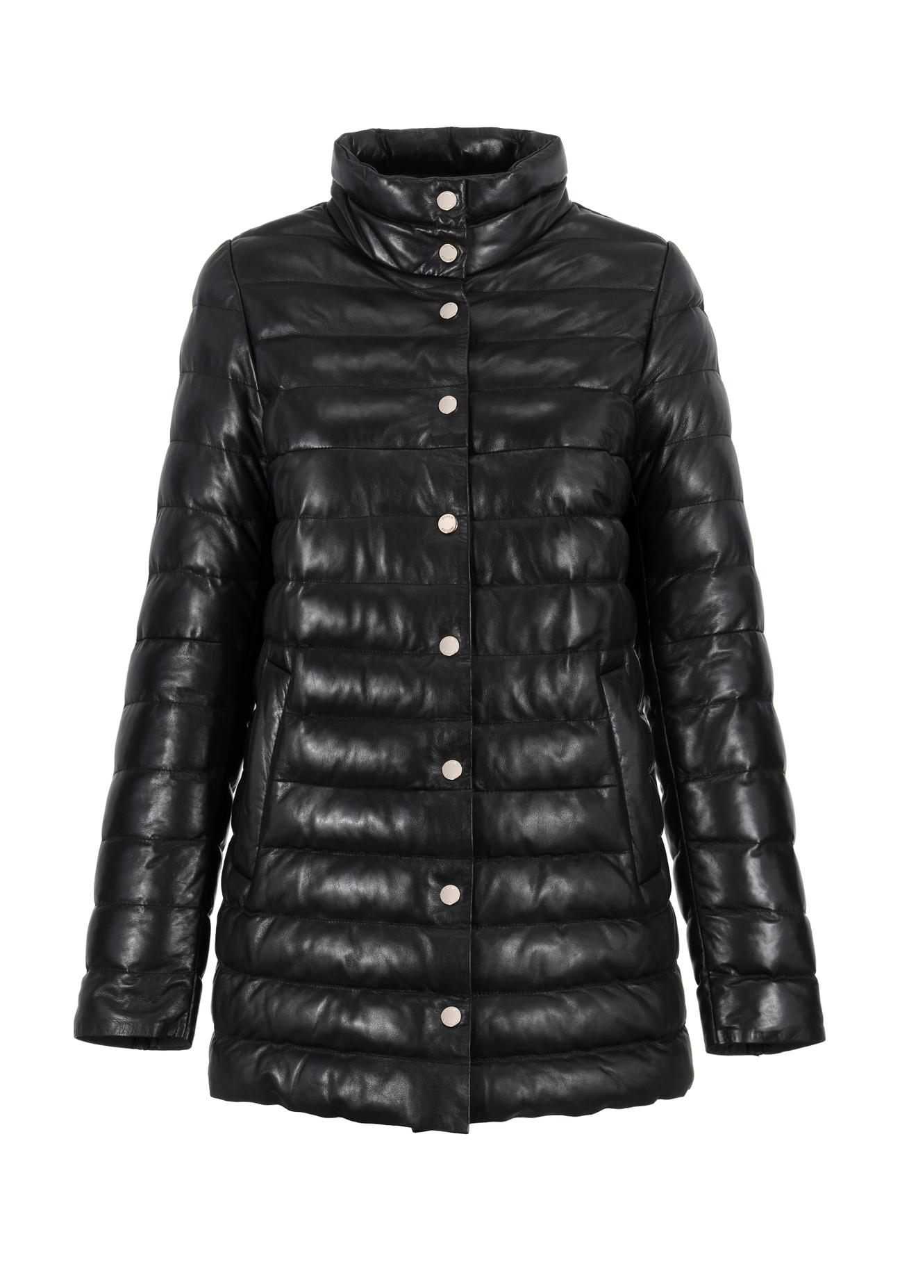 Women's black leather quilted jacket KURDS-0442-5480(Z23)-05