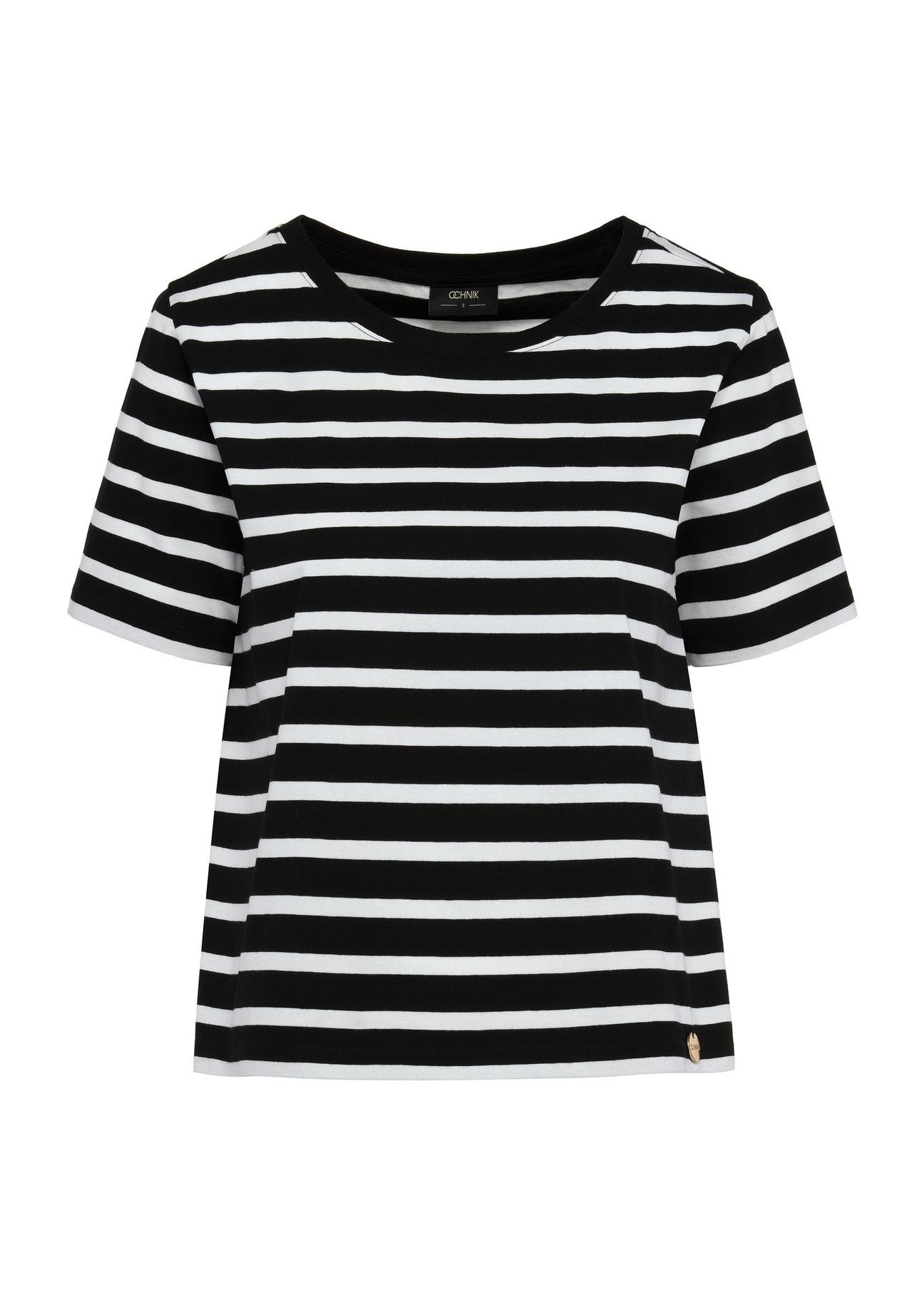 Women's T-shirt in black and white stripes TSHDT-0136-99(W25)-01