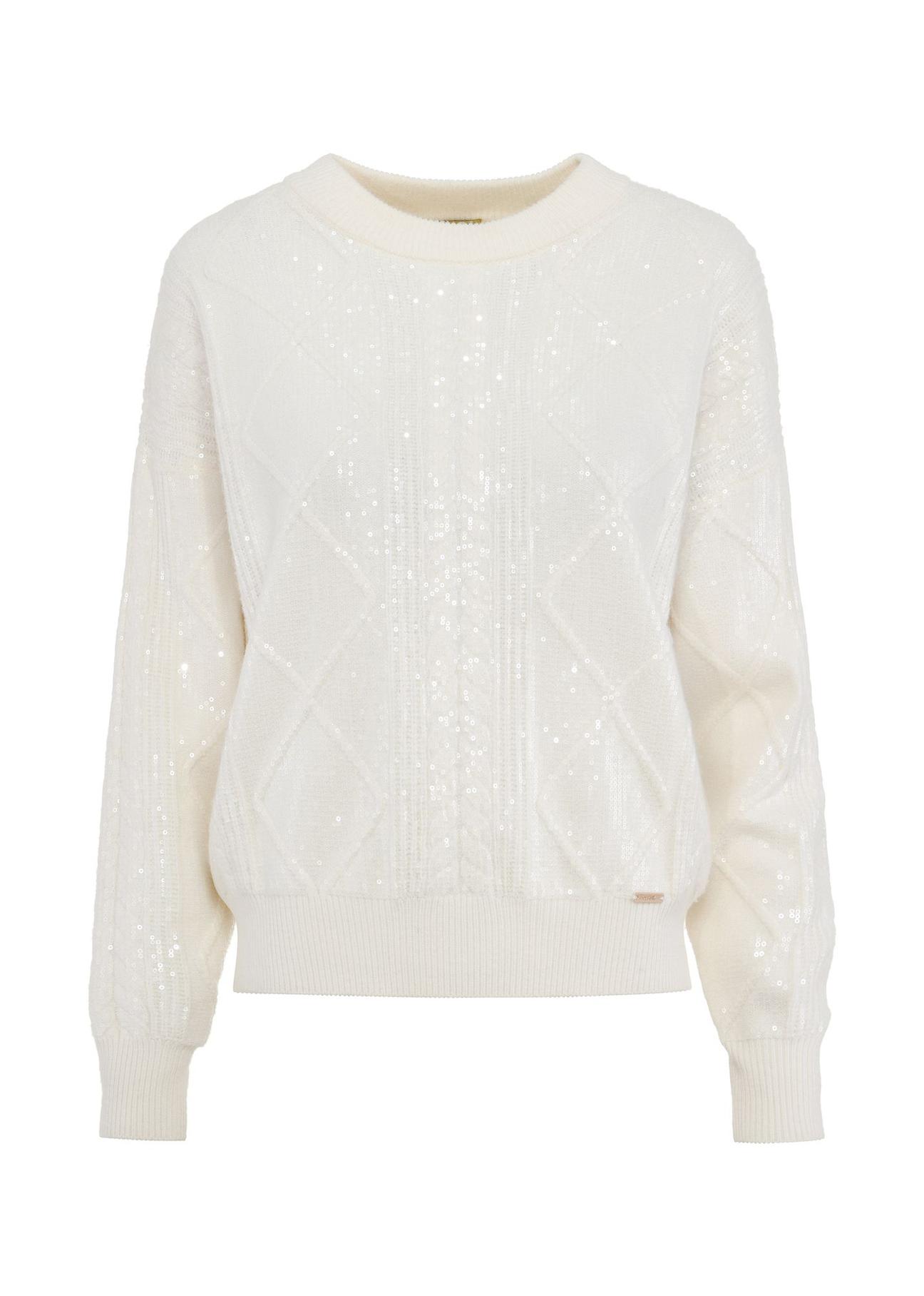 Cream women's sweater with sequins SWEDT-0227-12(Z24)-02