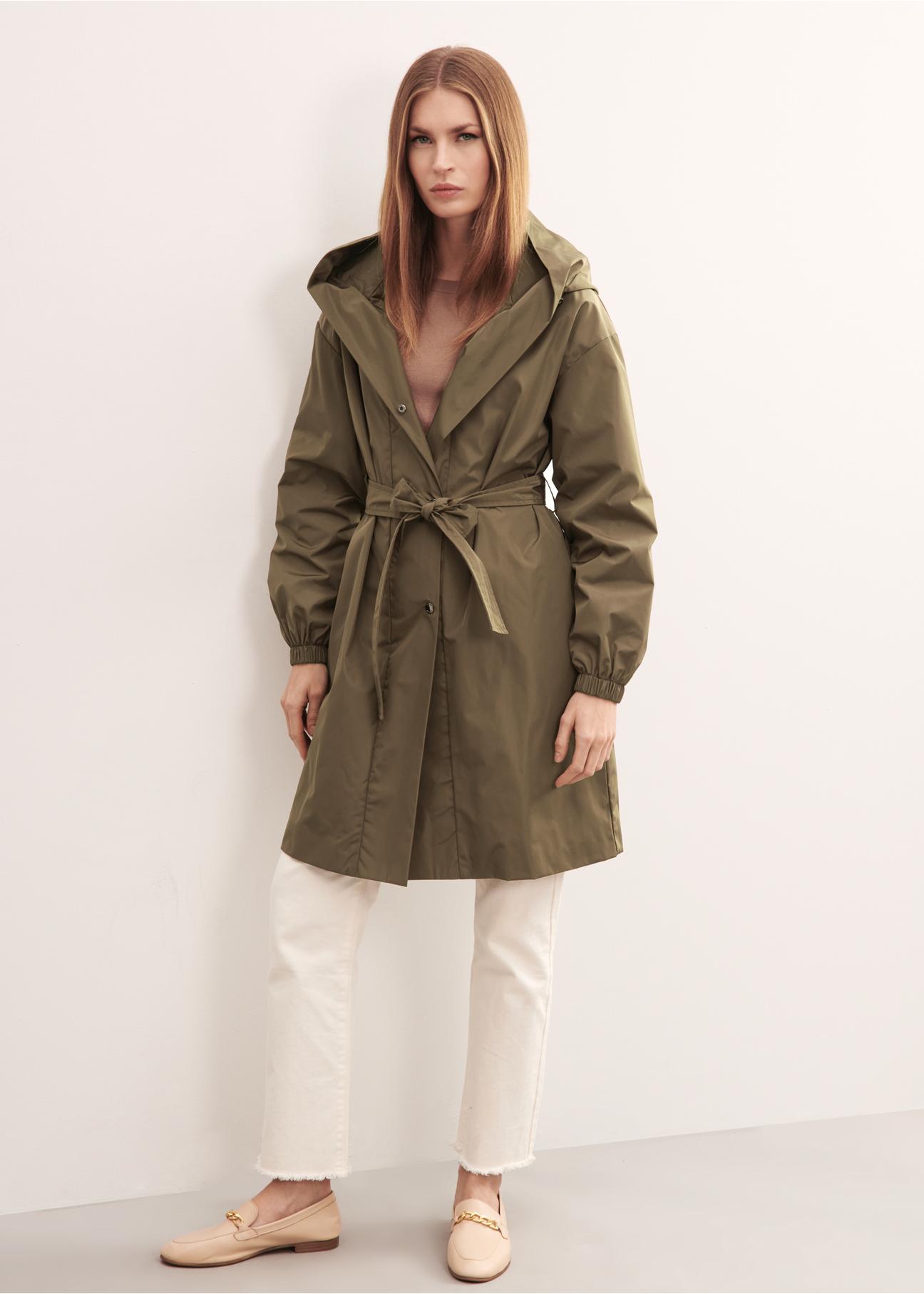 Khaki women's hooded coat KURDT-0443-55(W23)-02