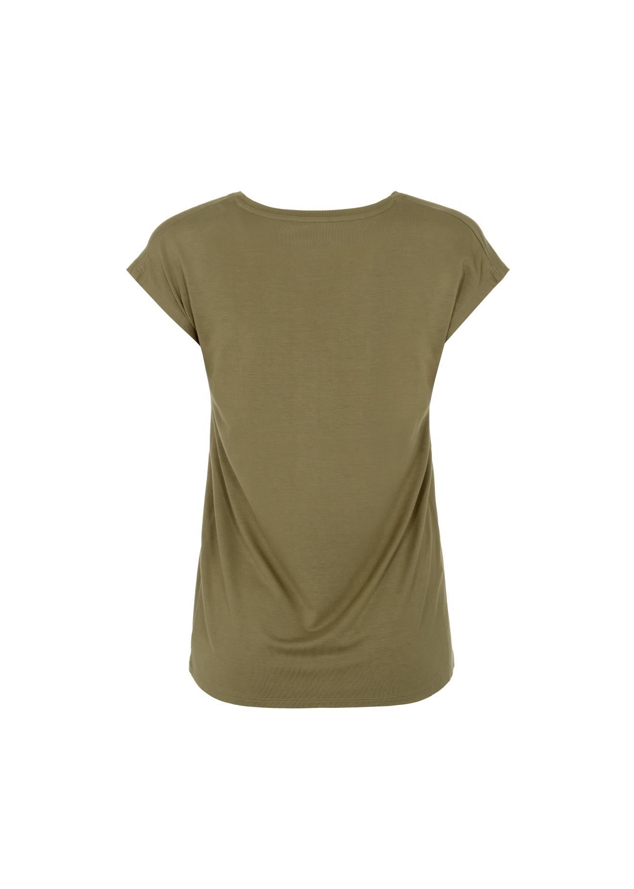 Women's olive T-shirt with applique TSHDT-0066-55(W22)-04