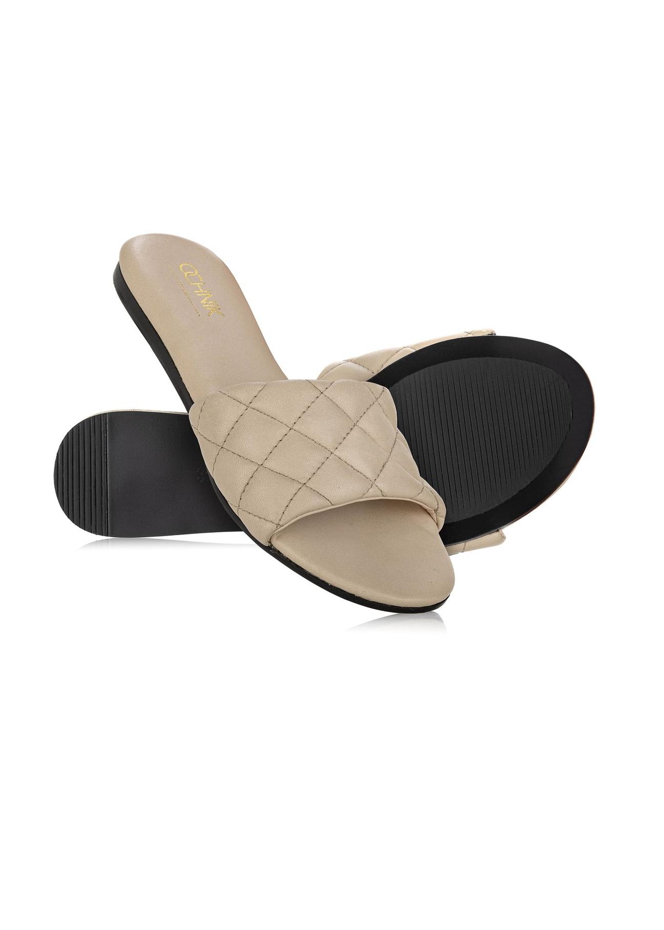 Leather beige quilted flip-flops BUTYD-1066-81(W24)-04