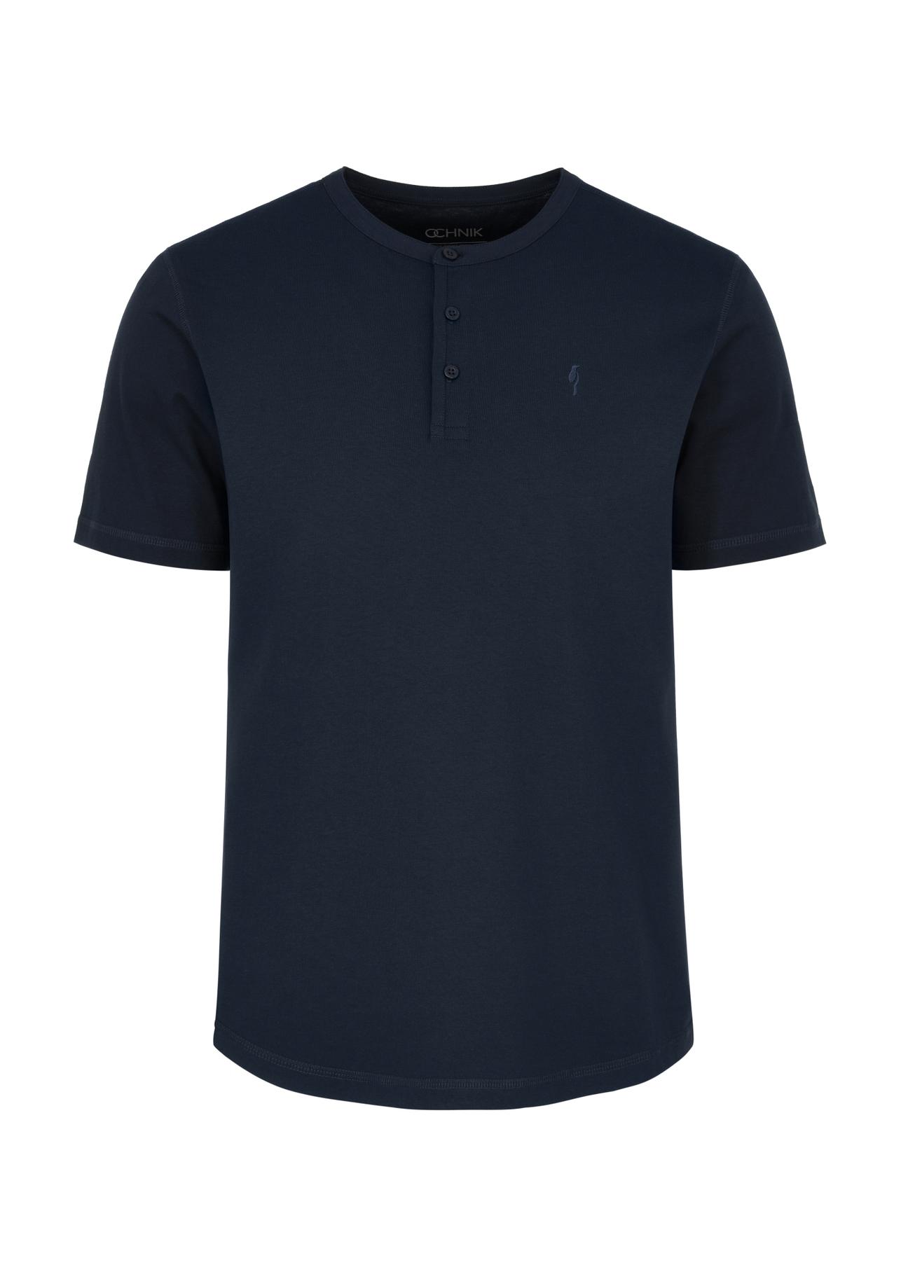 Men's navy blue henley T-shirt TSHMT-0104-68(W24)-04