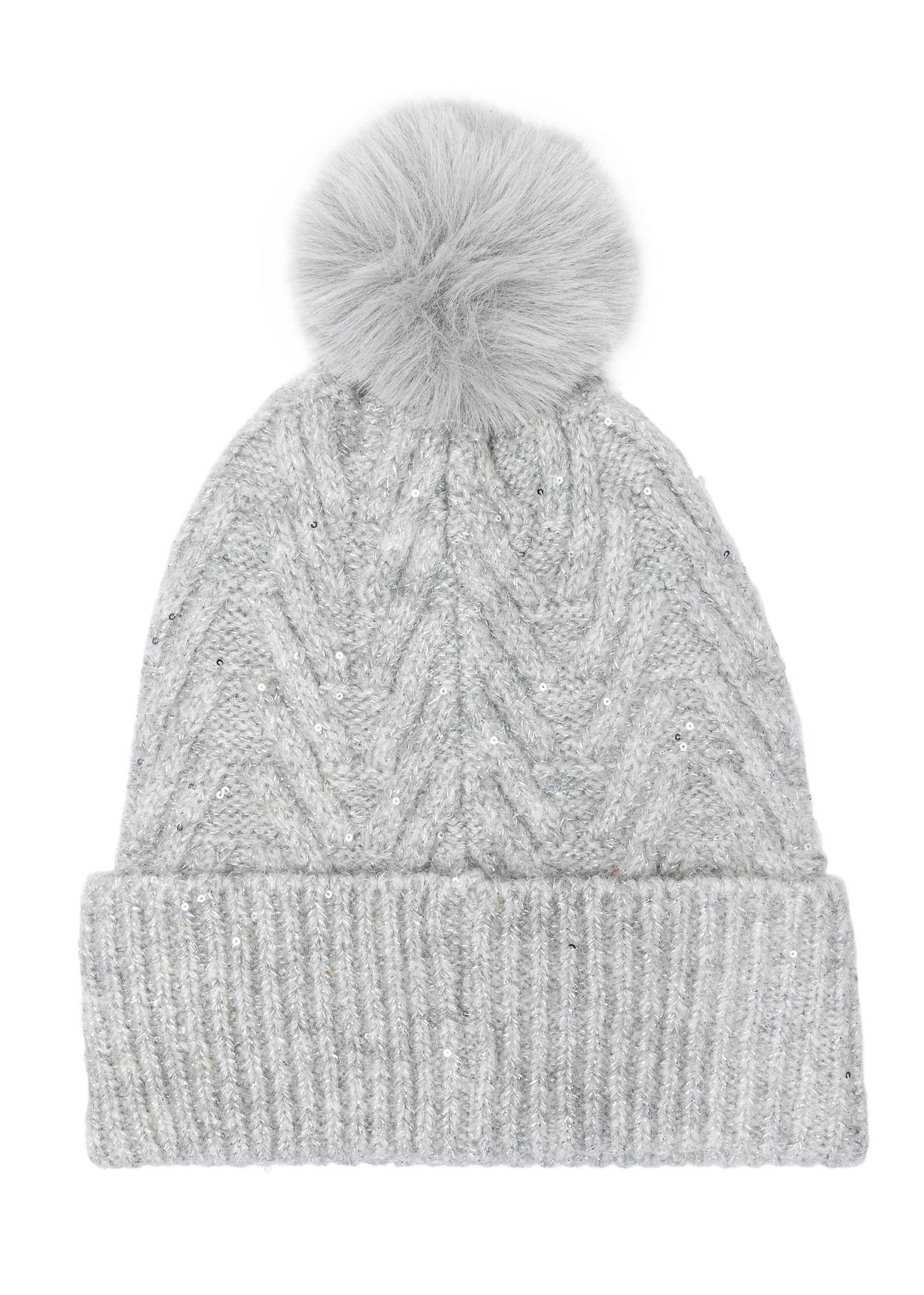 Gray women's hat with a pompom CZADT-0175-91(Z24)-02