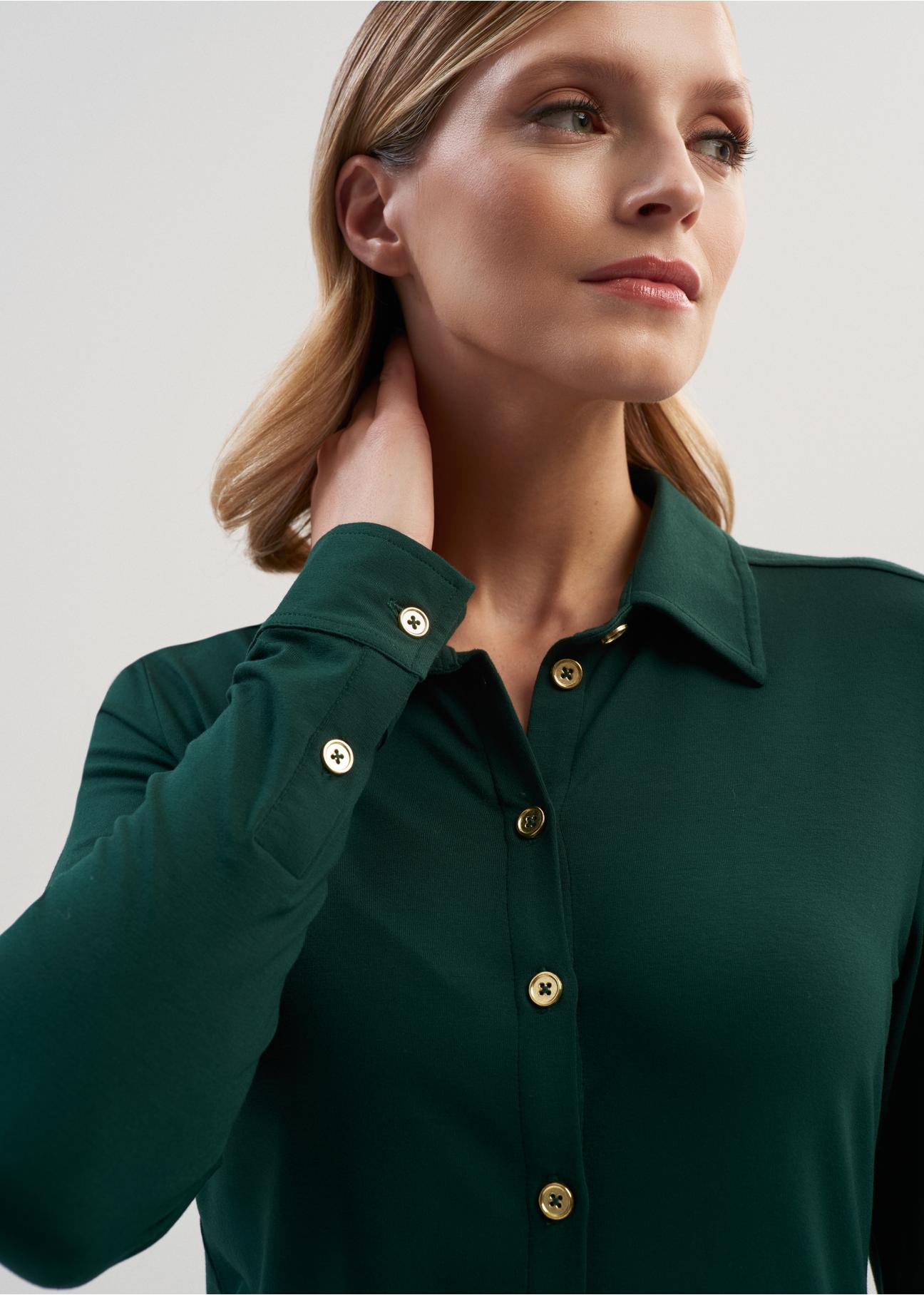 Dark green stretch shirt for women KOSDT-0151-54(Z23)-03