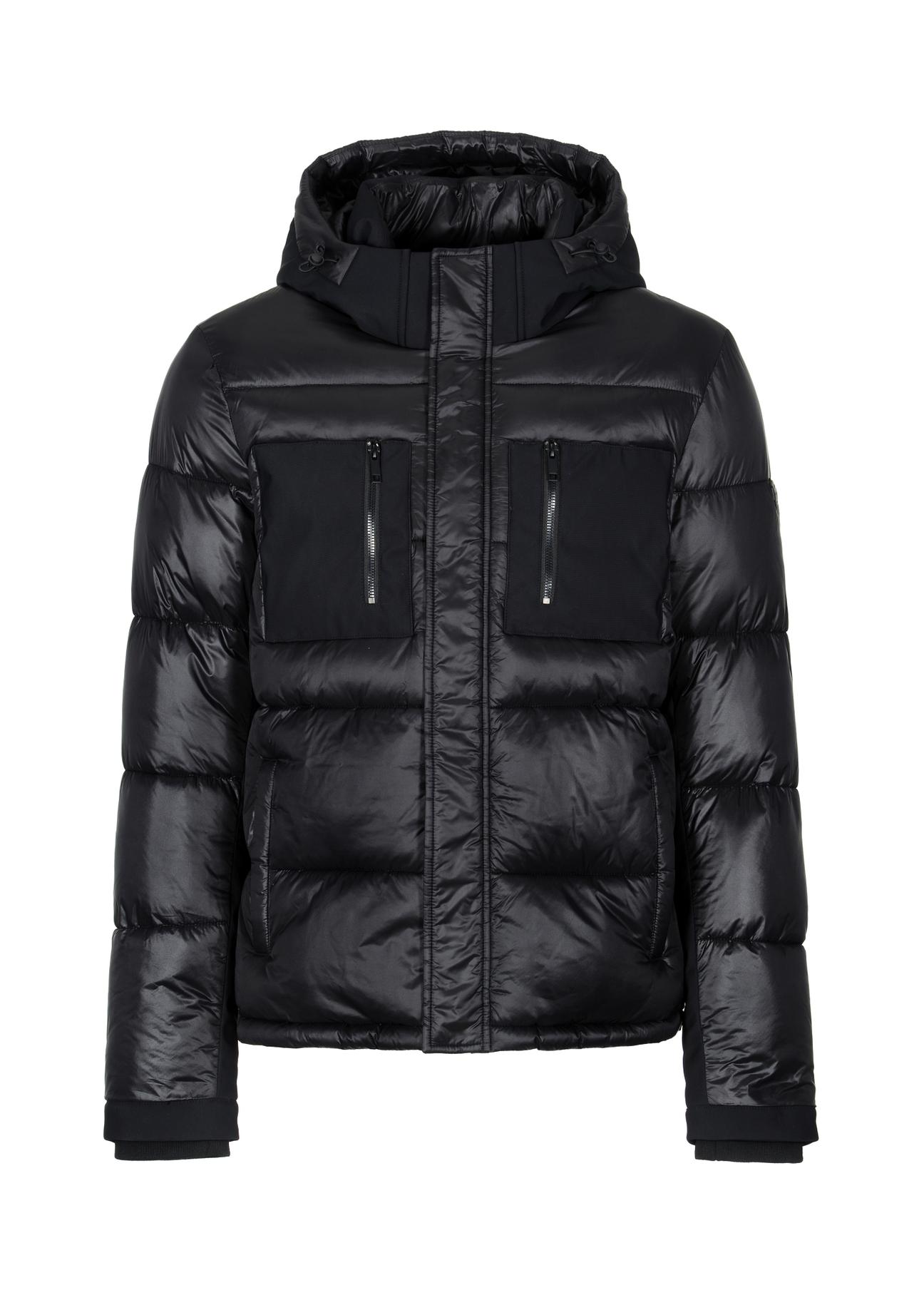 Men's black quilted jacket with hood KURMT-0315-99(Z23)-03