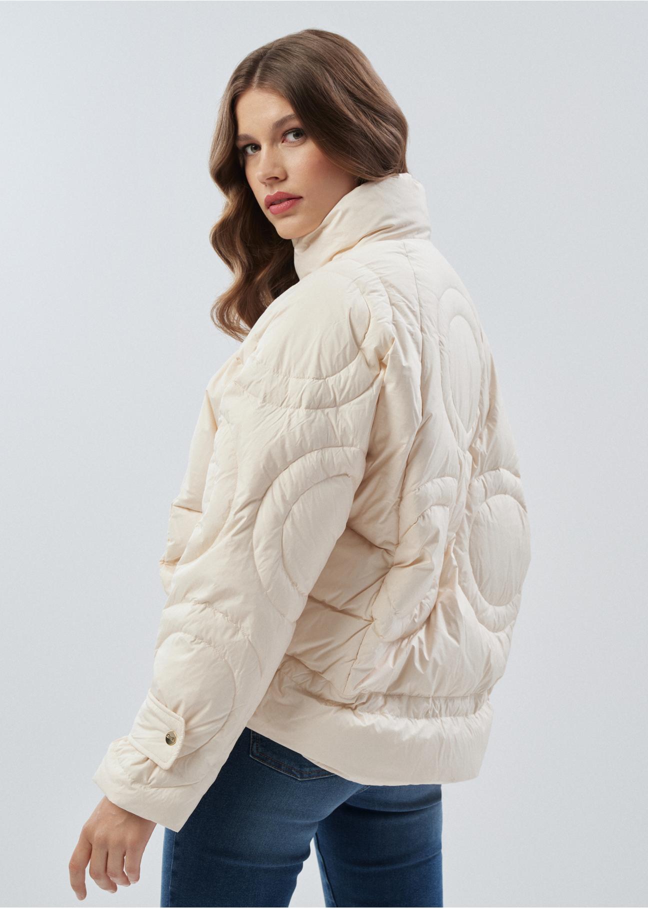 Beige women's hoodless jacket KURDT-0488-81(Z23)-03