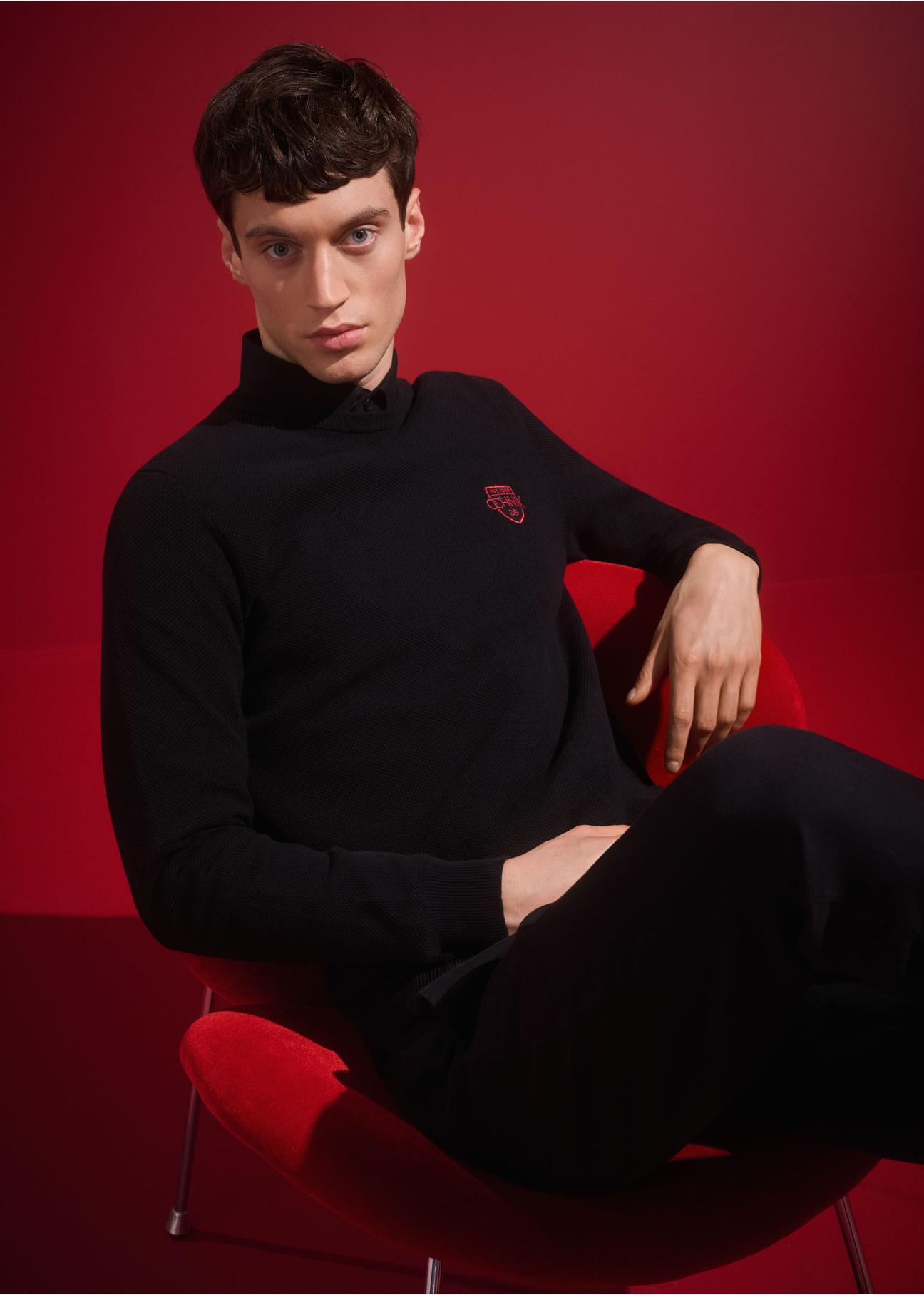 Black cotton men's sweater SWEMT-0160-99(Z24)