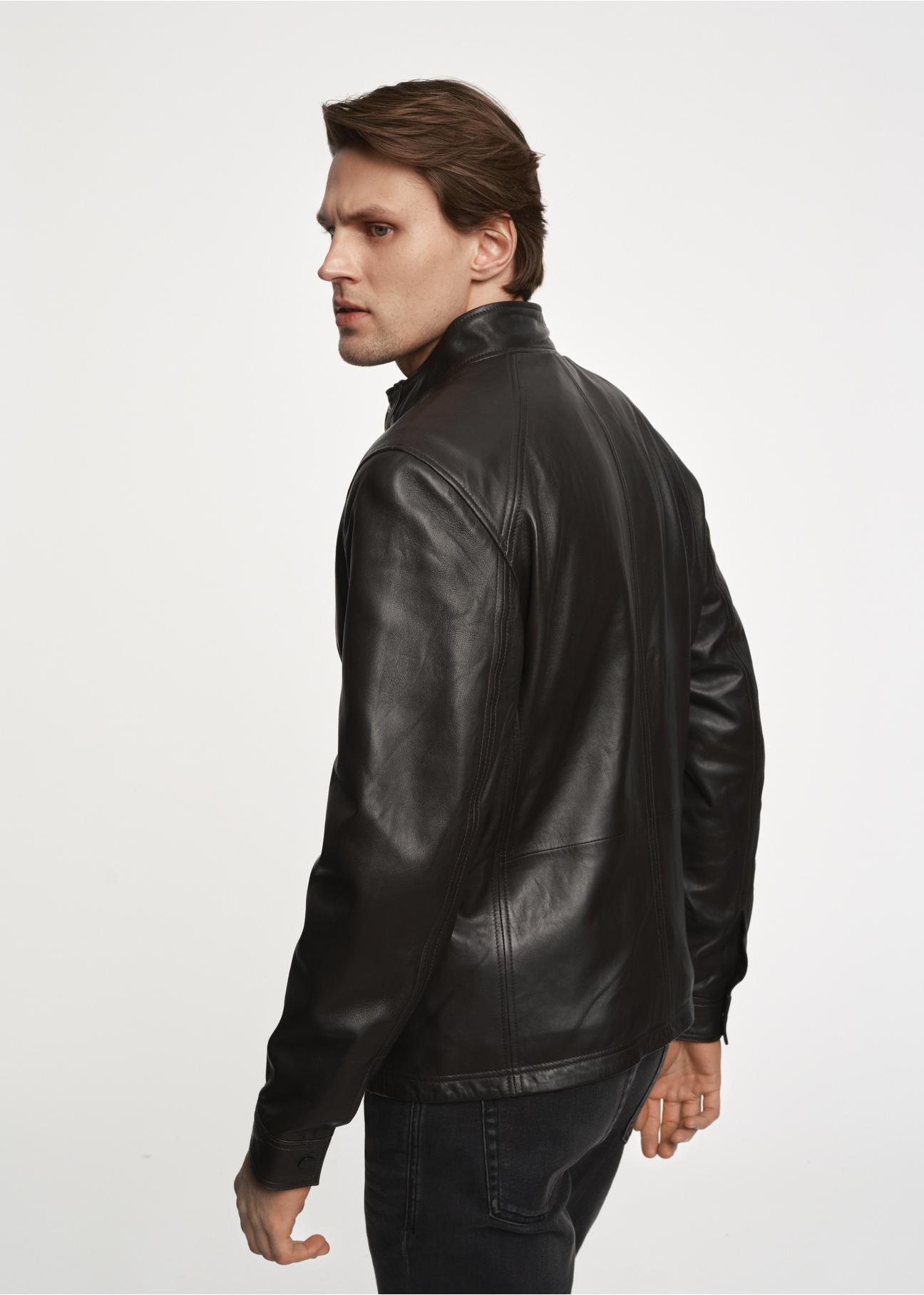 Men's leather jacket with stand-up collar KURMS-0323-2076(Z23)-03