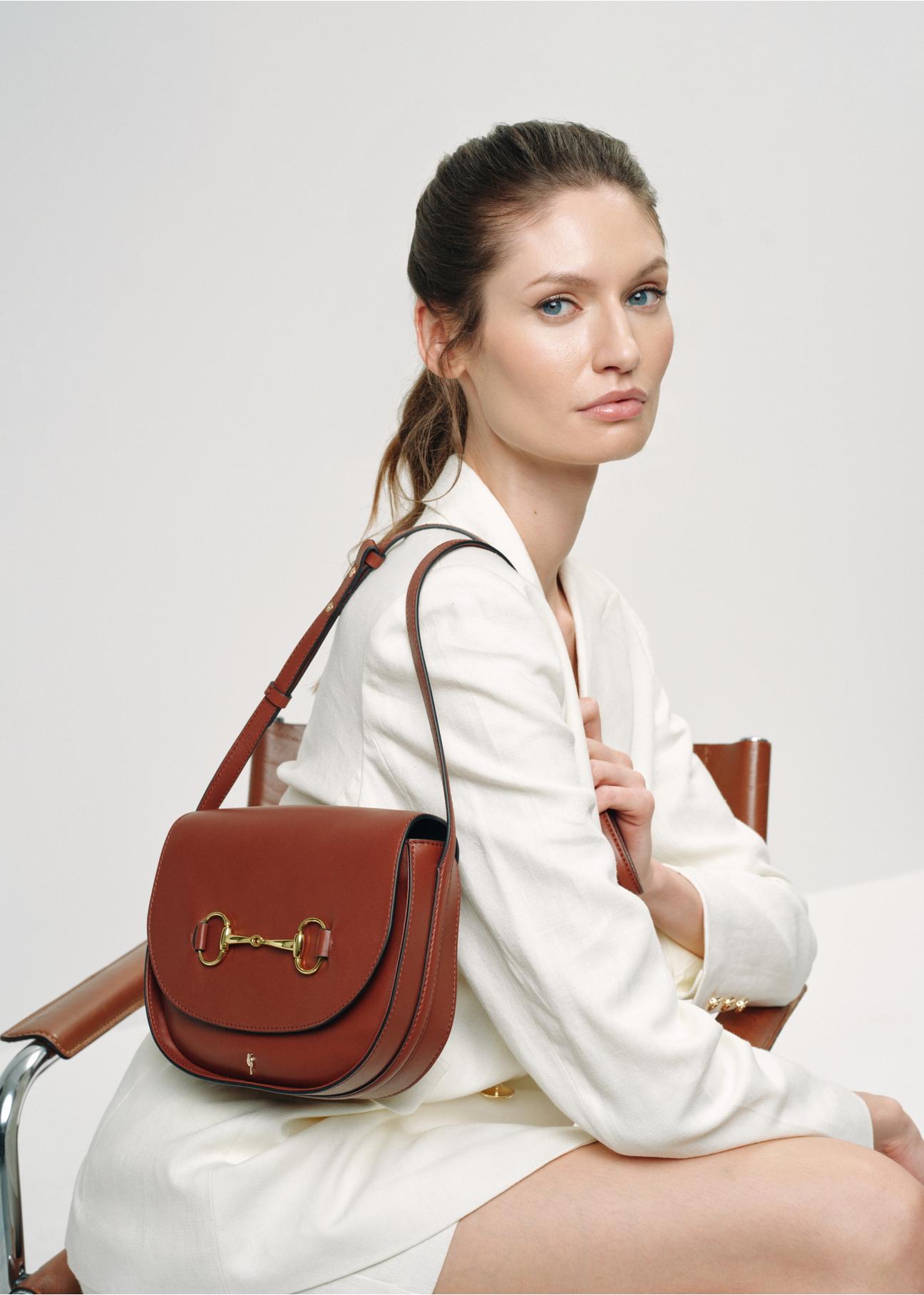 Brown leather handbag with buckle TORES-1004-87(W24)-07