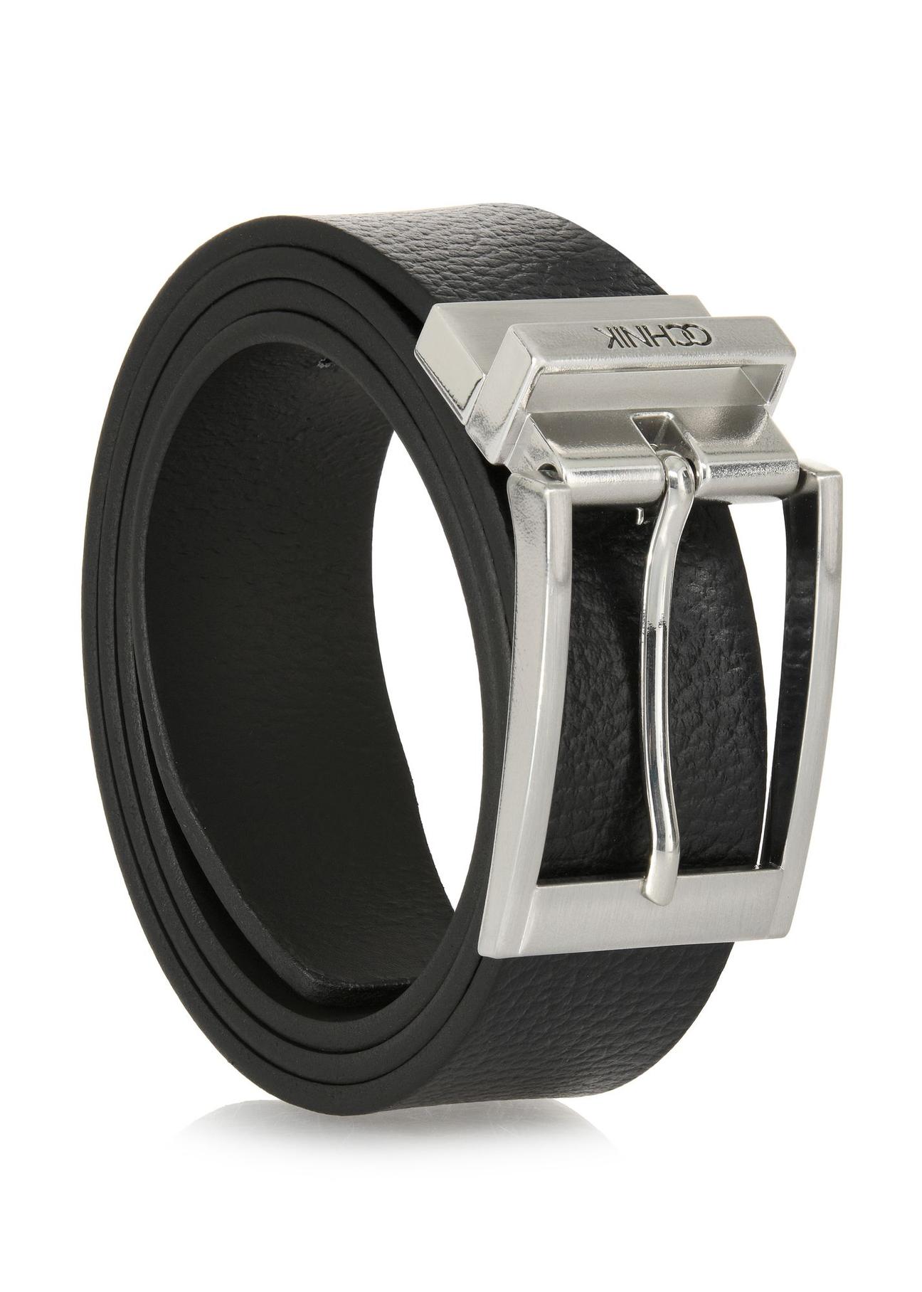 Double-sided black leather men's belt PASMS-0167B-97(W24)-04