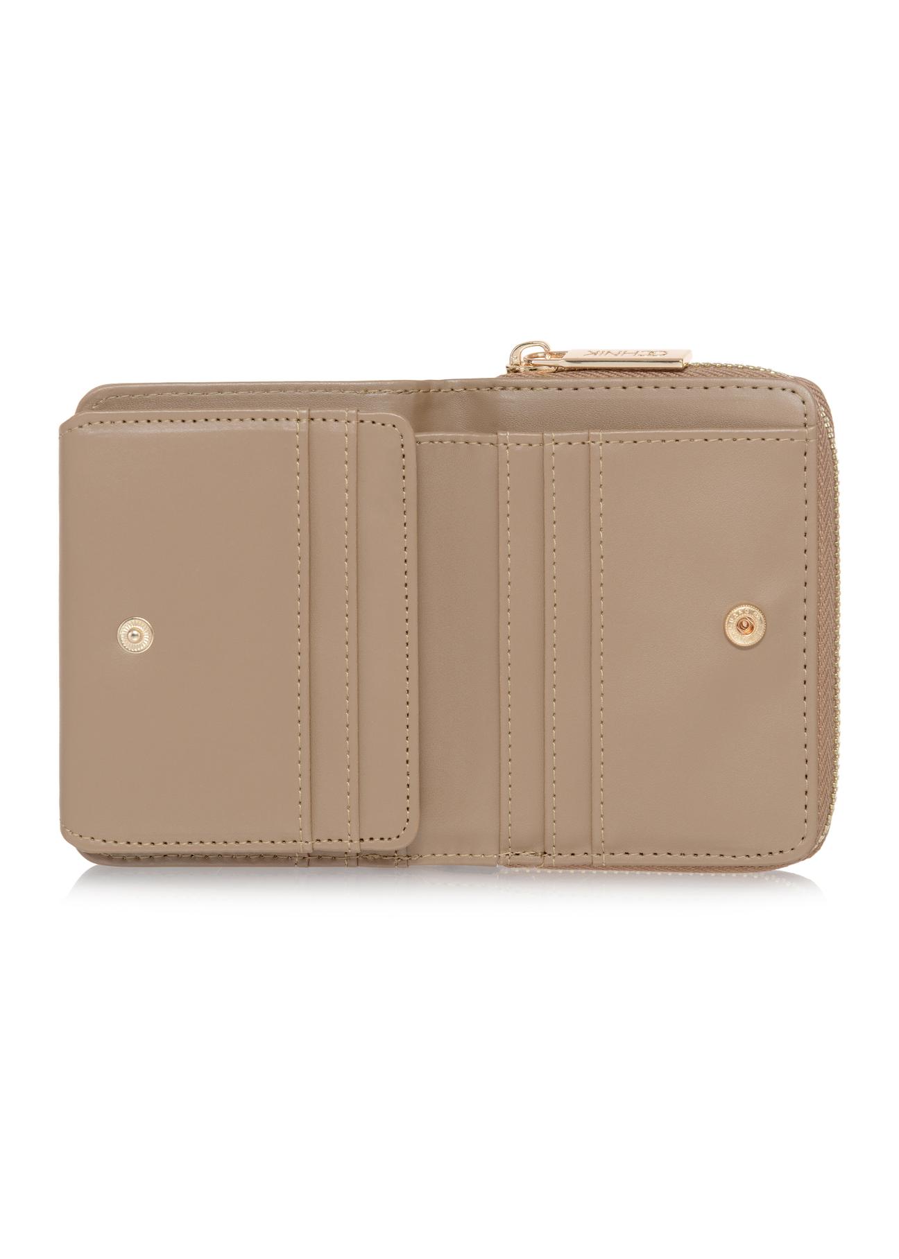 Small beige women's wallet with monogram POREC-0349-81(Z24)-04