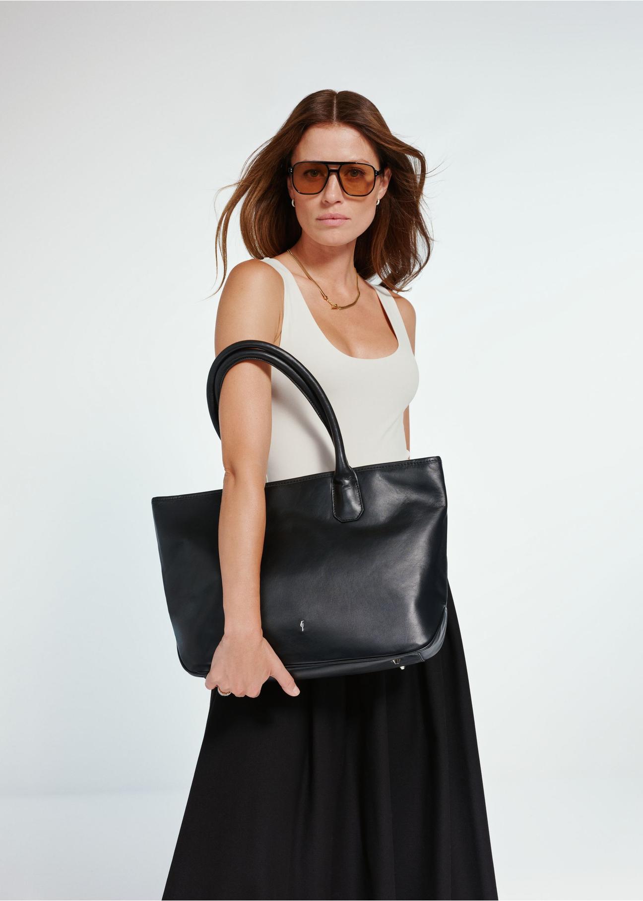 Black leather shopper bag TORES-1067-99(Z24)