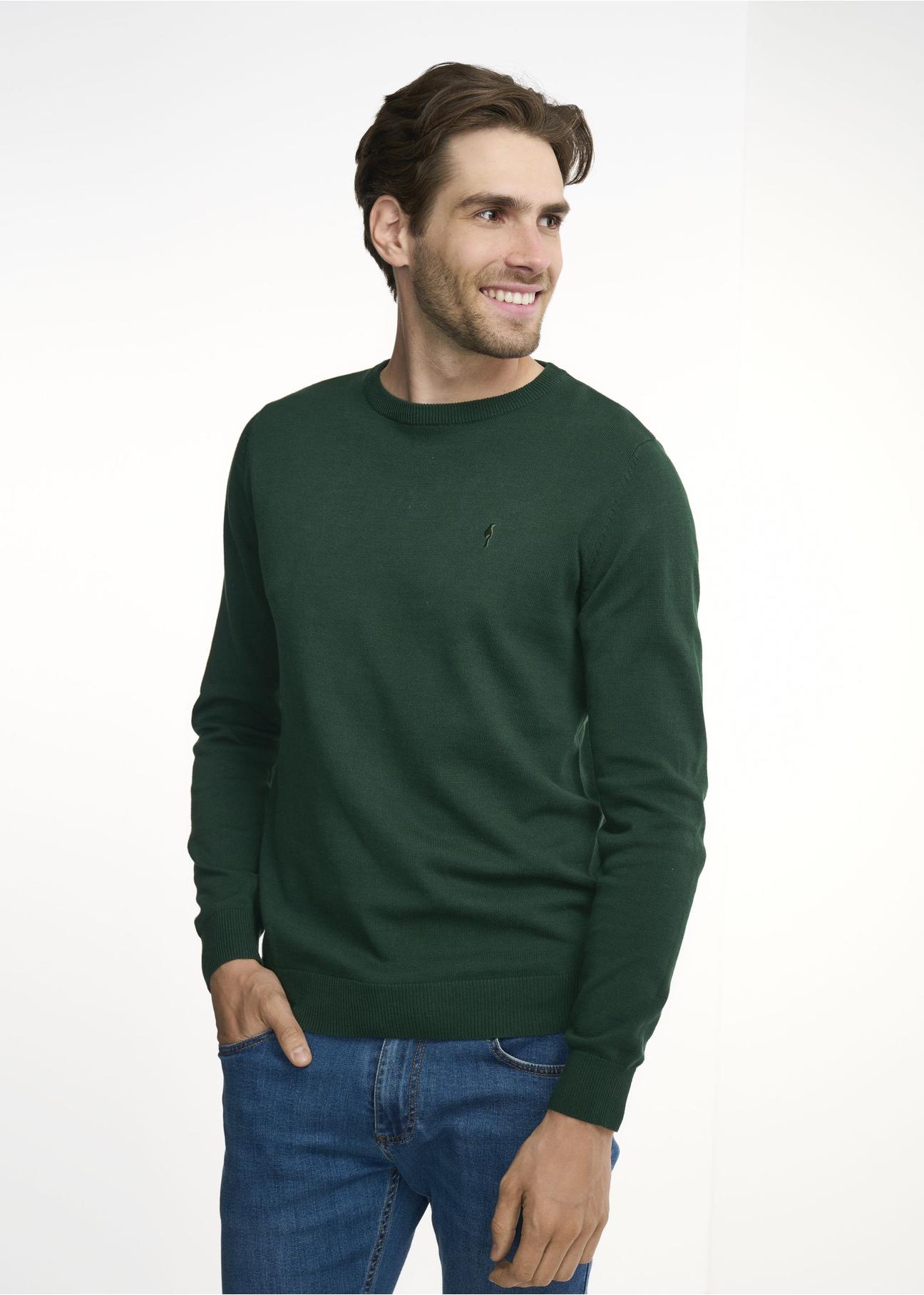 Green men's basic sweater SWEMT-0114-54(Z23)-01