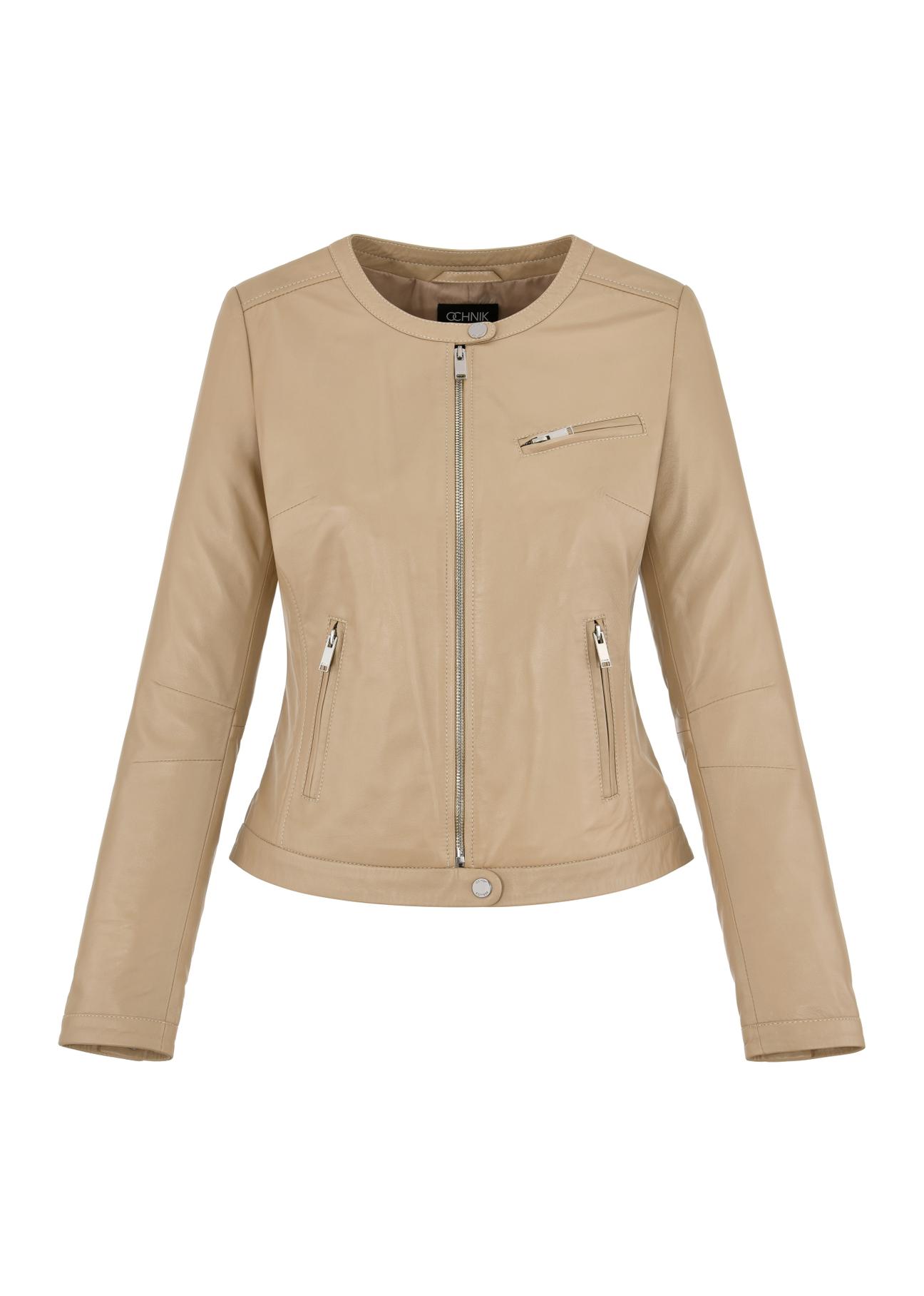 Women's beige leather jacket KURDS-0154-1187(W24)-03