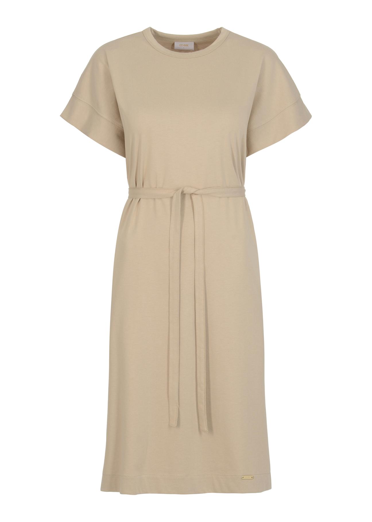 Beige dress with belt SUKDT-0158-80(W23)-04