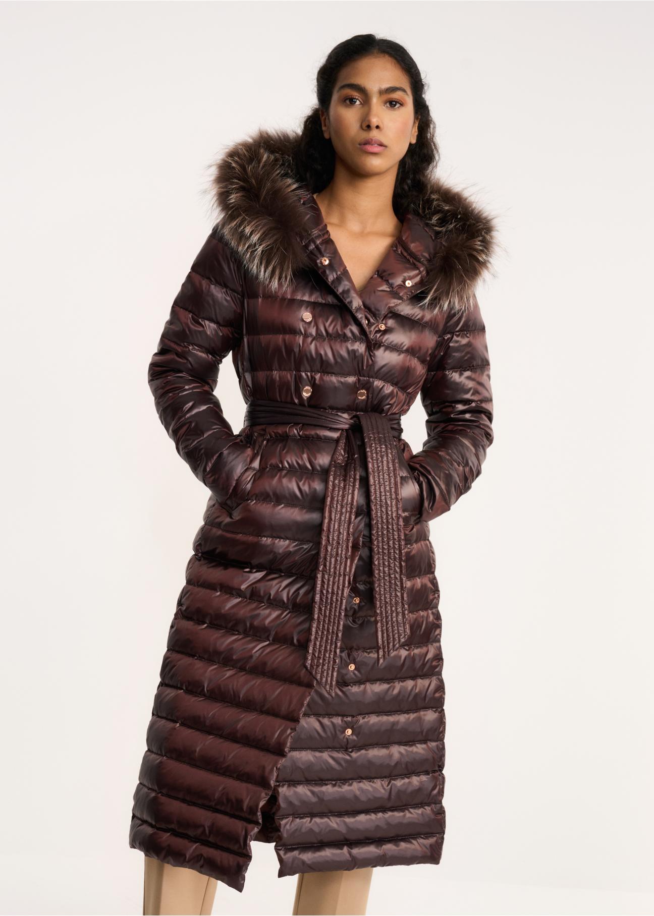 Women's maroon quilted down jacket KURDT-0006-49(Z22)-01