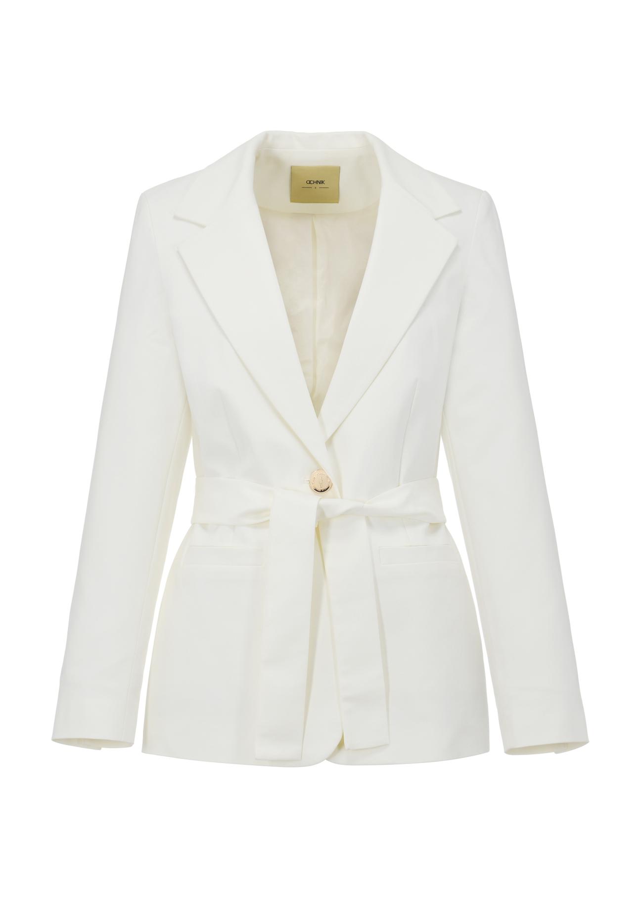 Women's cream blazer with belt ZAKDT-0030-12(W24)-04