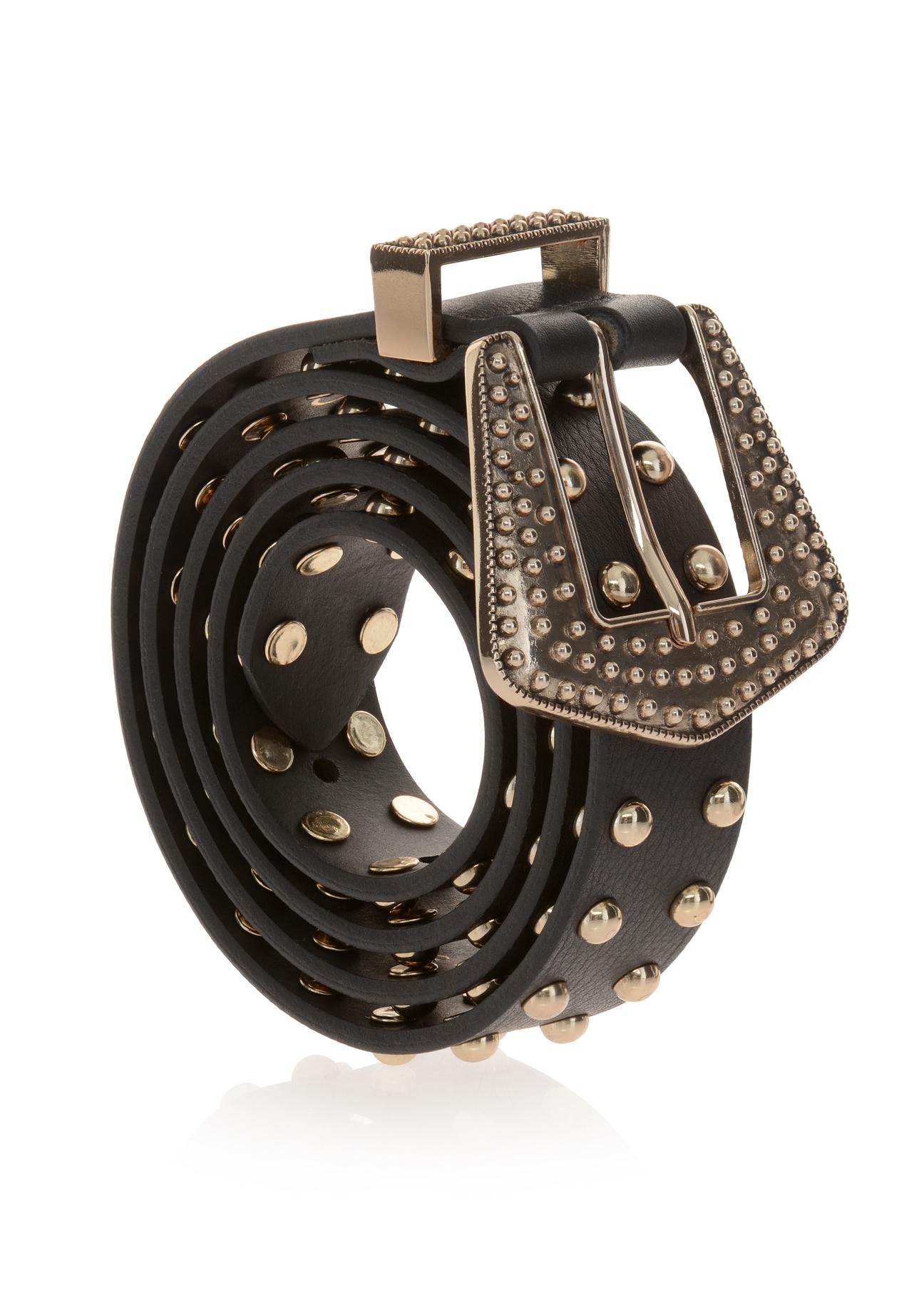 Black leather belt with studs for women PASDS-0276-99(Z23)-02