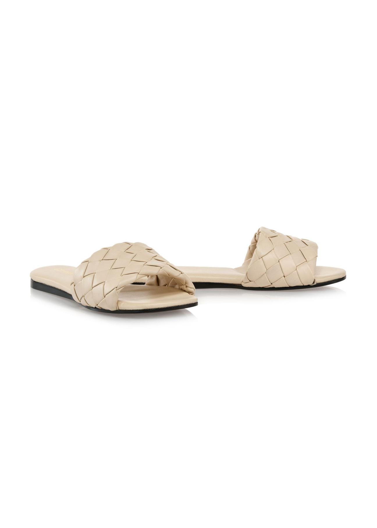 Beige leather braided flip-flops BUTYD-1065-81(W24)-02