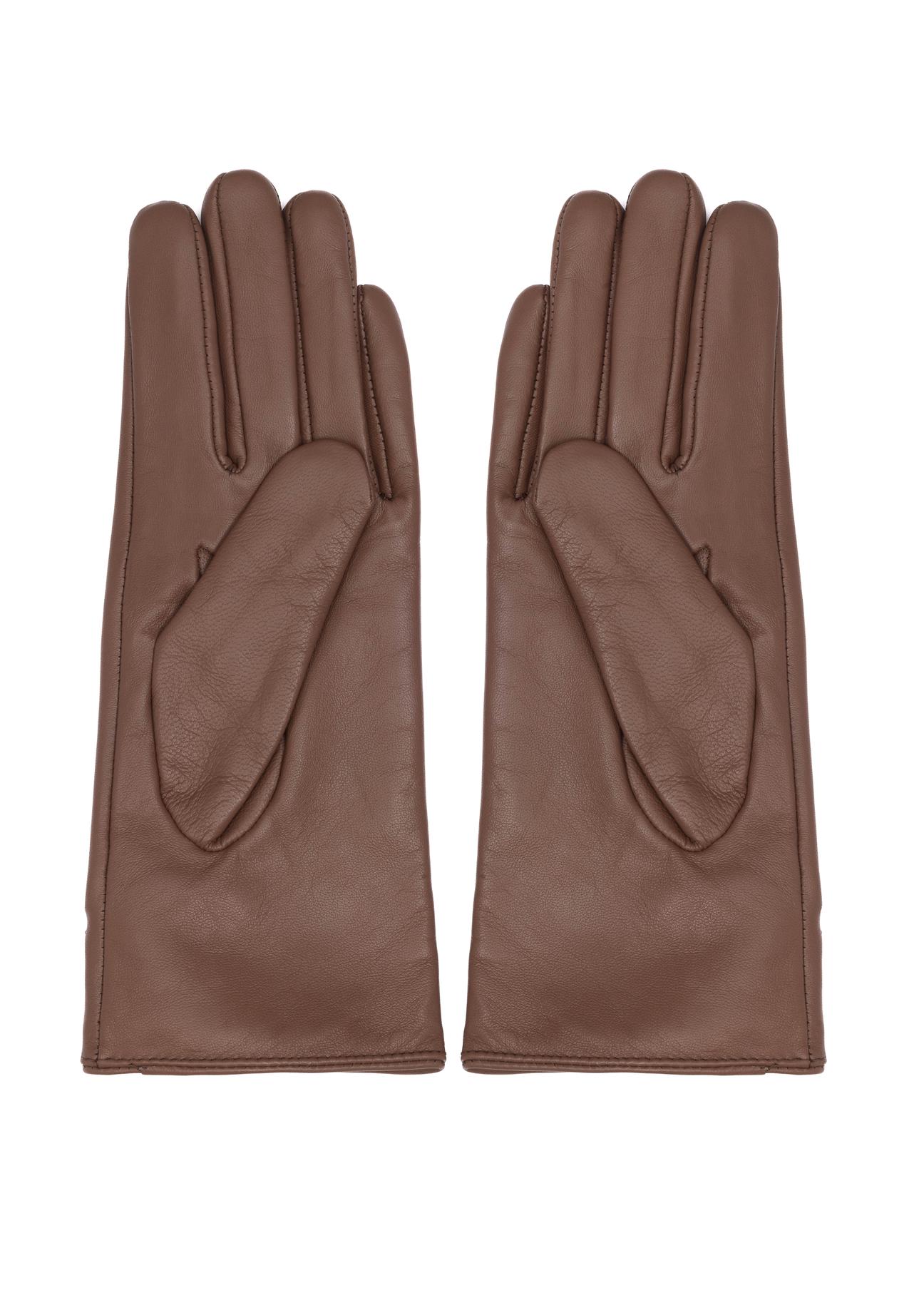 Camel leather women's gloves with buckle REKDS-0087-24(Z24)