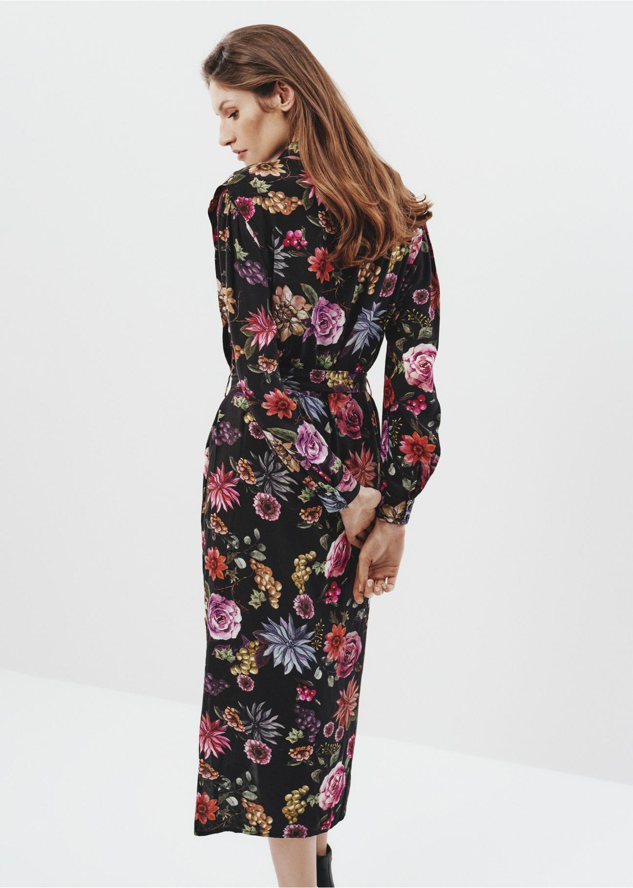 Floral maxi dress with belt SUKDT-0141A-15(Z23)-03