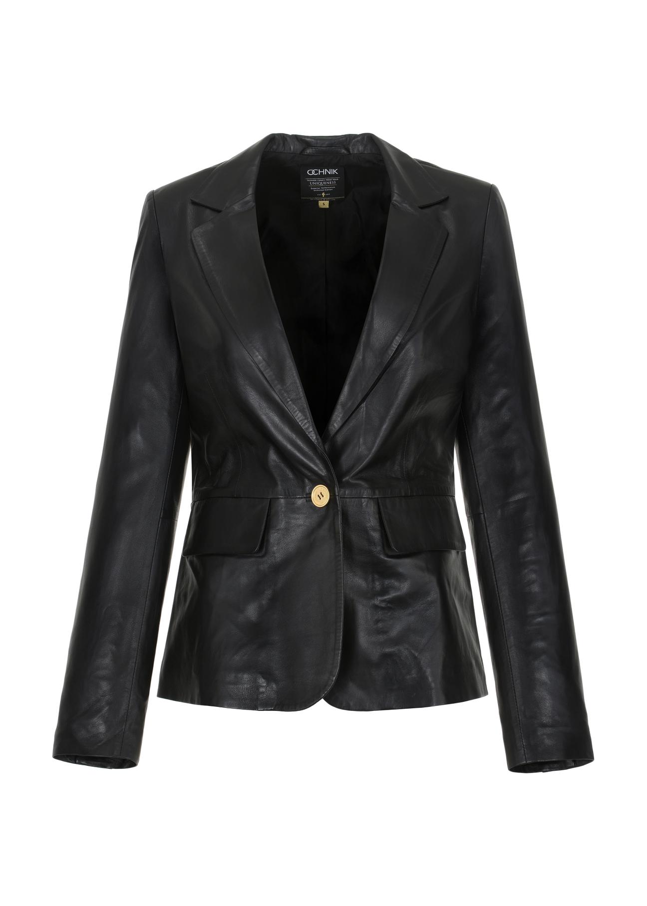 Women's black leather jacket KURDS-0445-5344(W24)-03