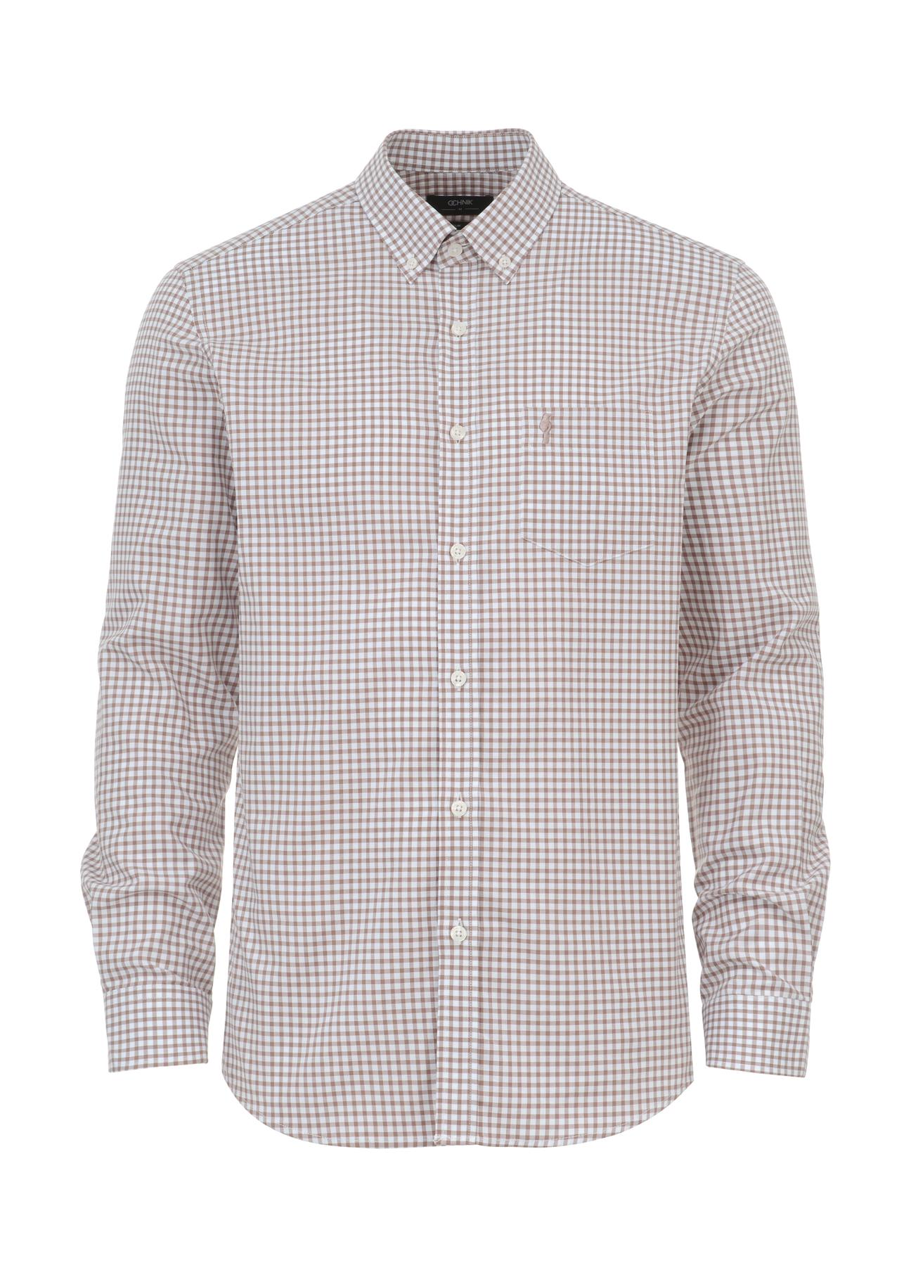 Men's beige check shirt KOSMT-0277-82(Z24)-03