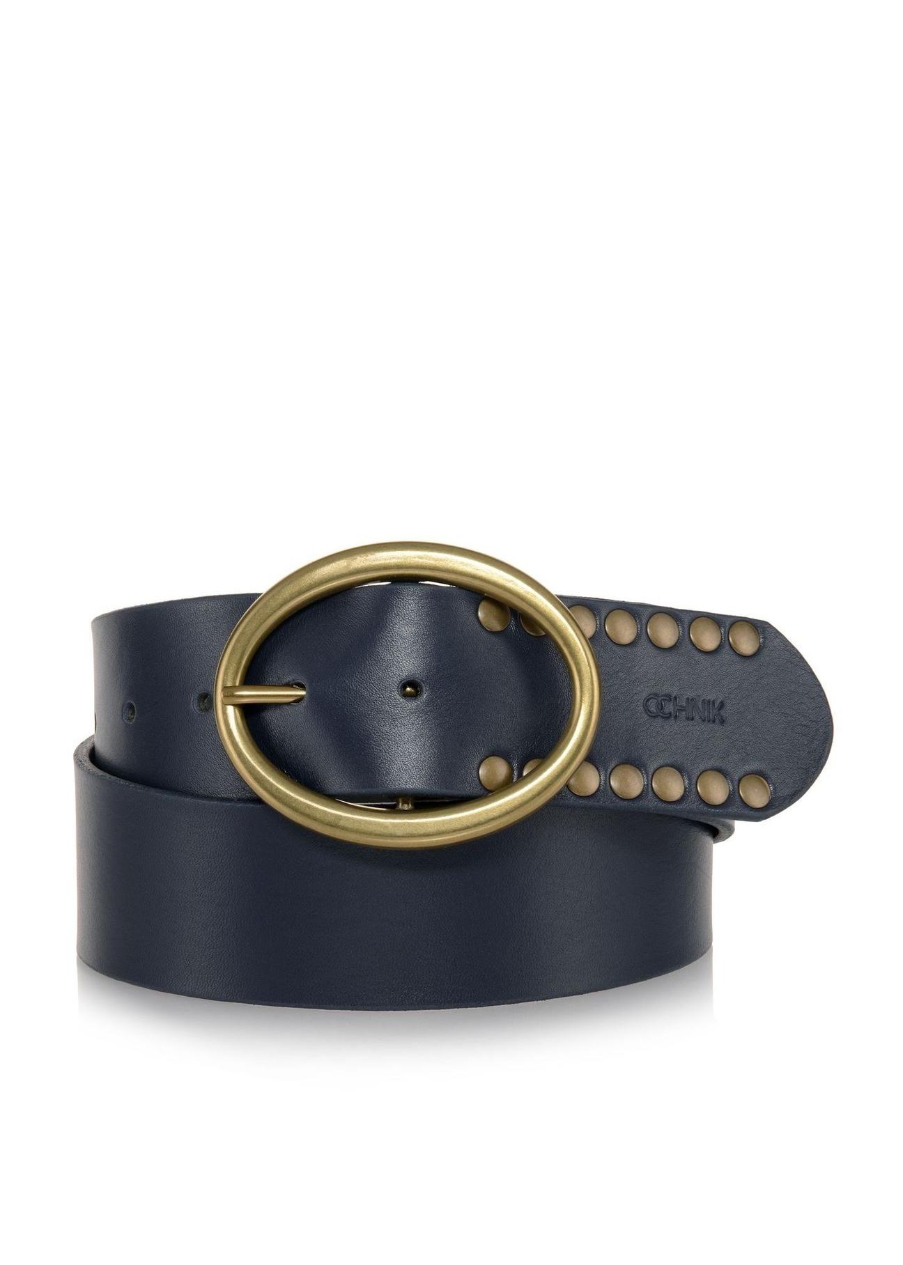 Navy blue leather women's belt with rivets PASDS-0264-99(W23)-01