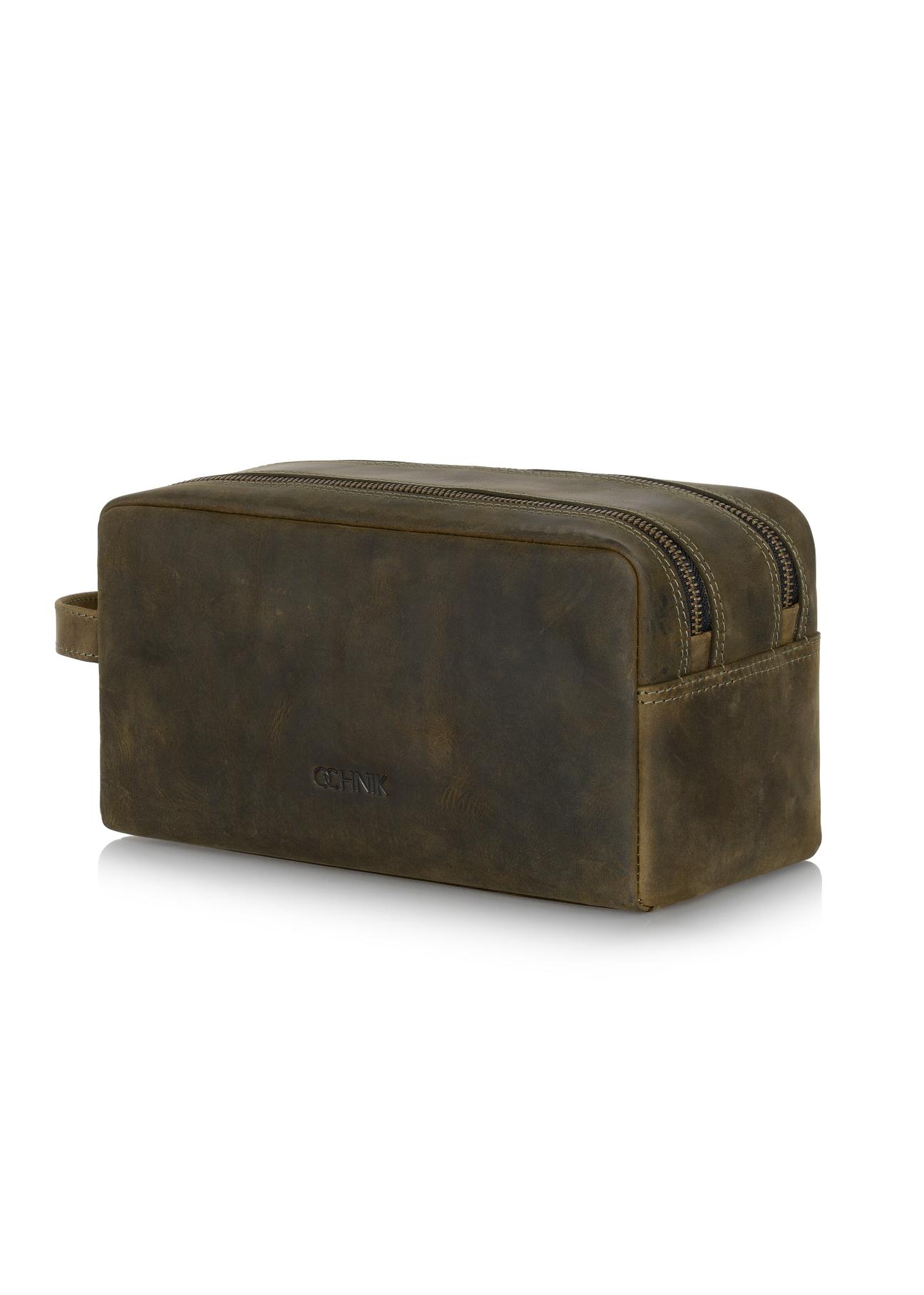 Men's khaki leather cosmetic bag TORMS-0322-51(W23)-02