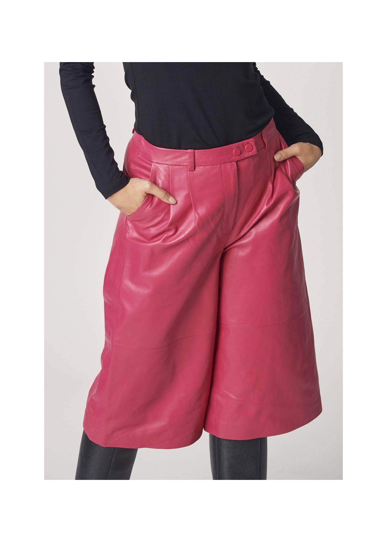 Pink leather short pants for women SPODS-0027-1157(Z21)-01