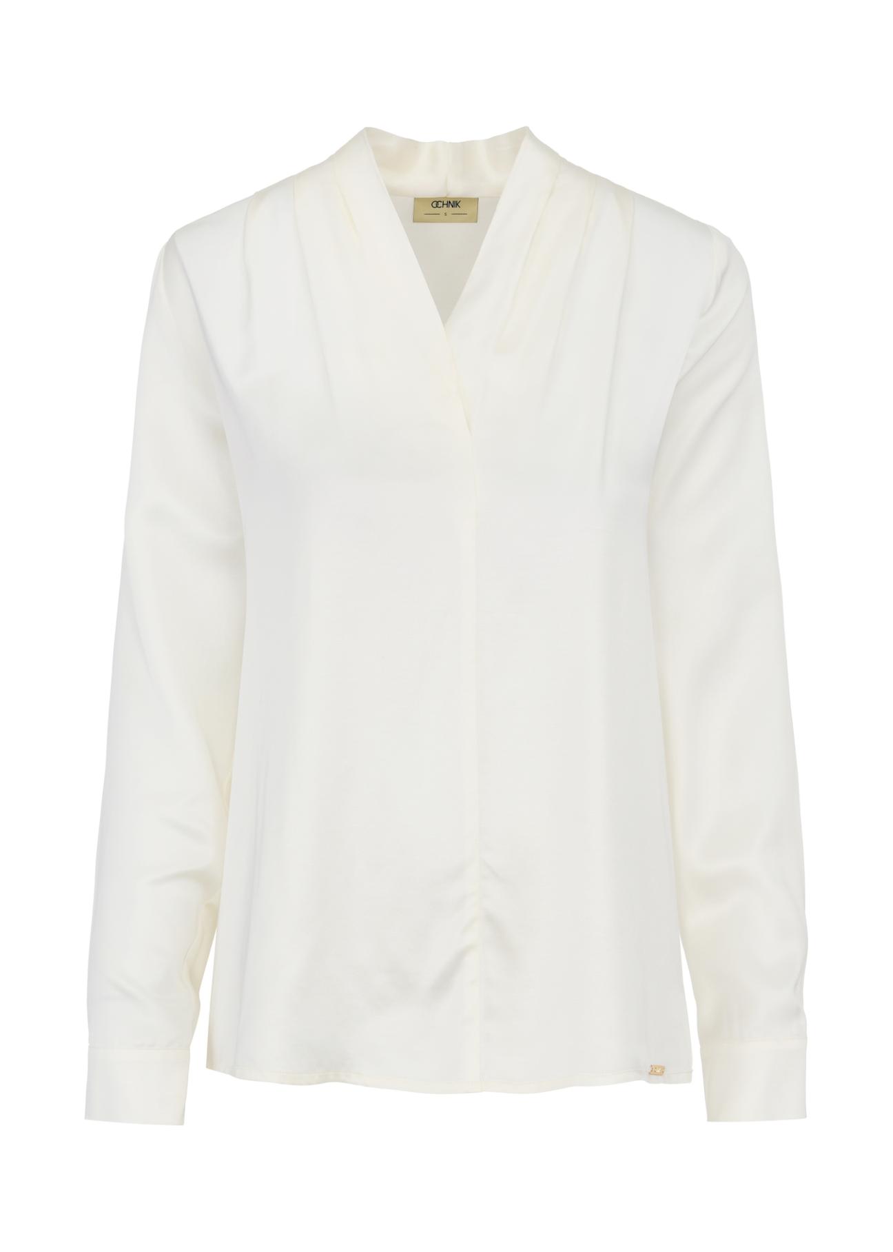 Cream shirt with V neckline for women BLUDT-0171-12(W24)-04