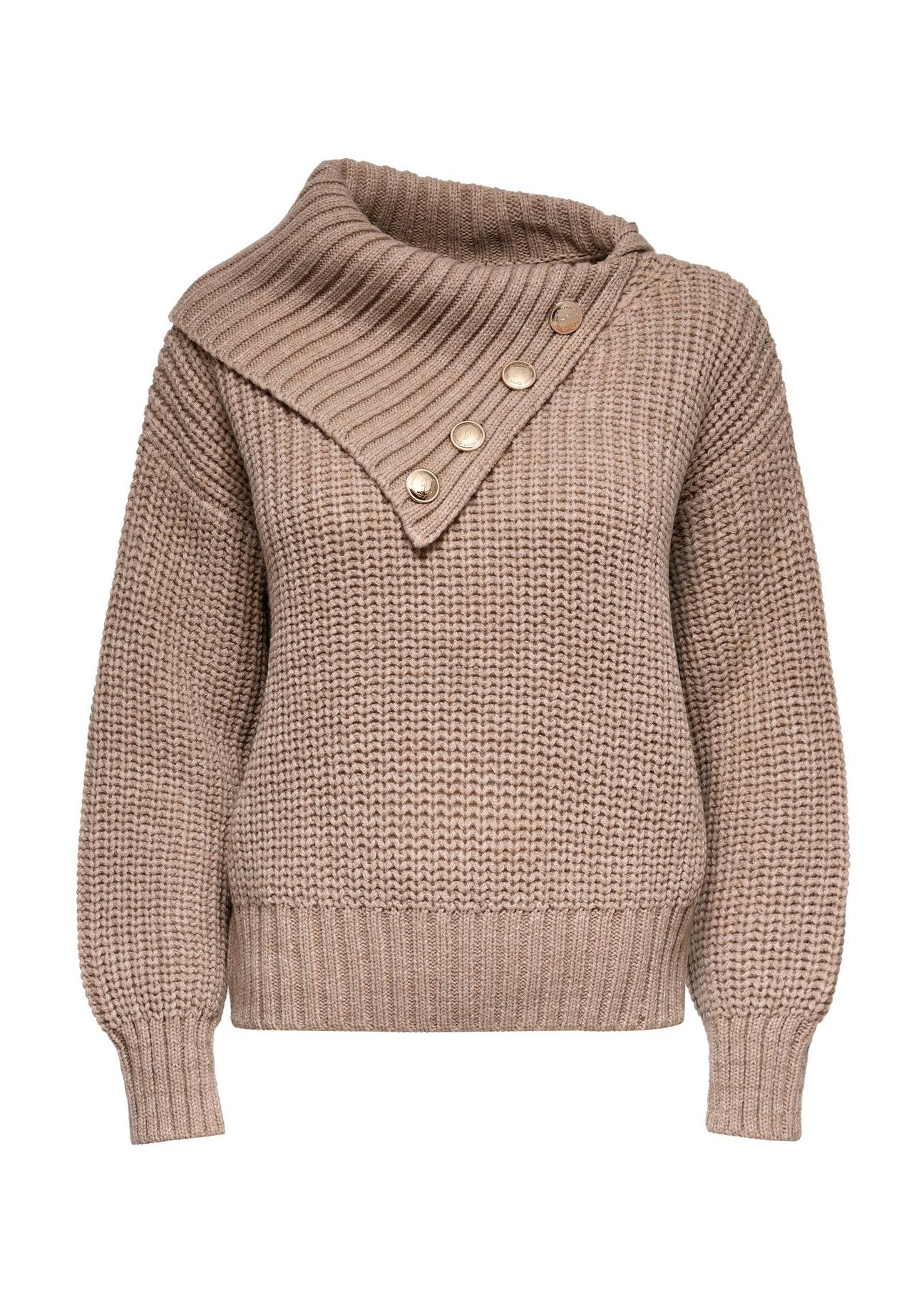 Women's camel sweater with collar SWEDT-0218-24(Z24)-05