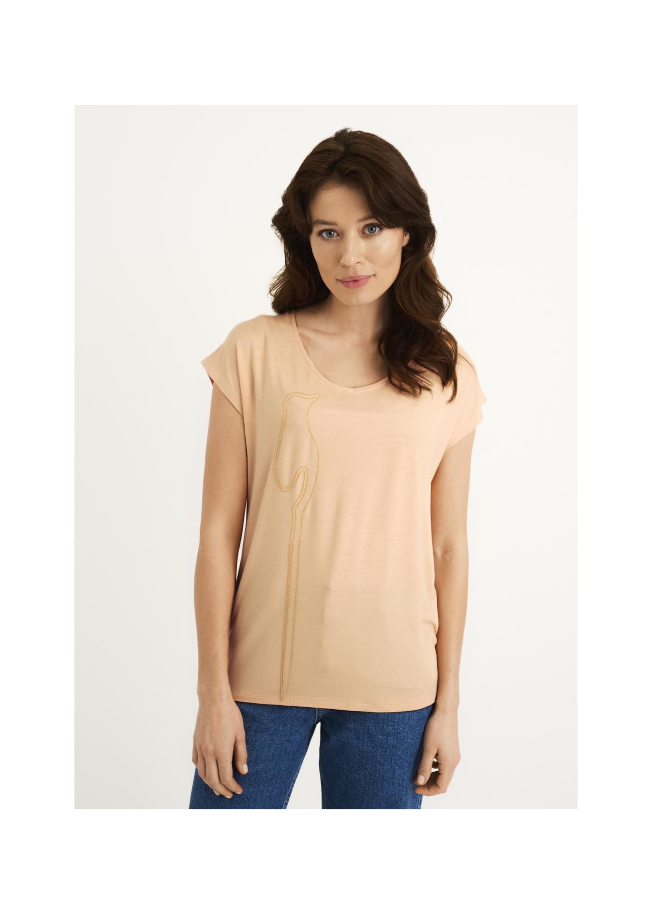 Peach V-neck T-shirt for women TSHDT-0084-30(W22)-01