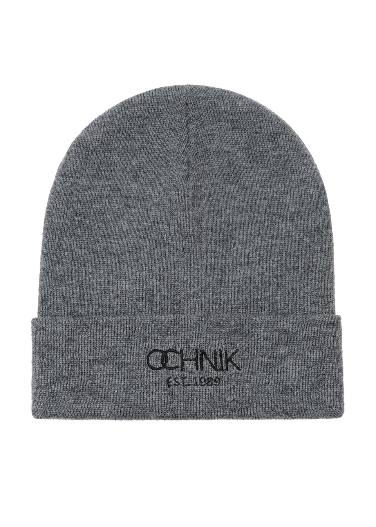 Grey men's winter cap with logo OCHNIK CZAMT-0064A-91(Z23)-02