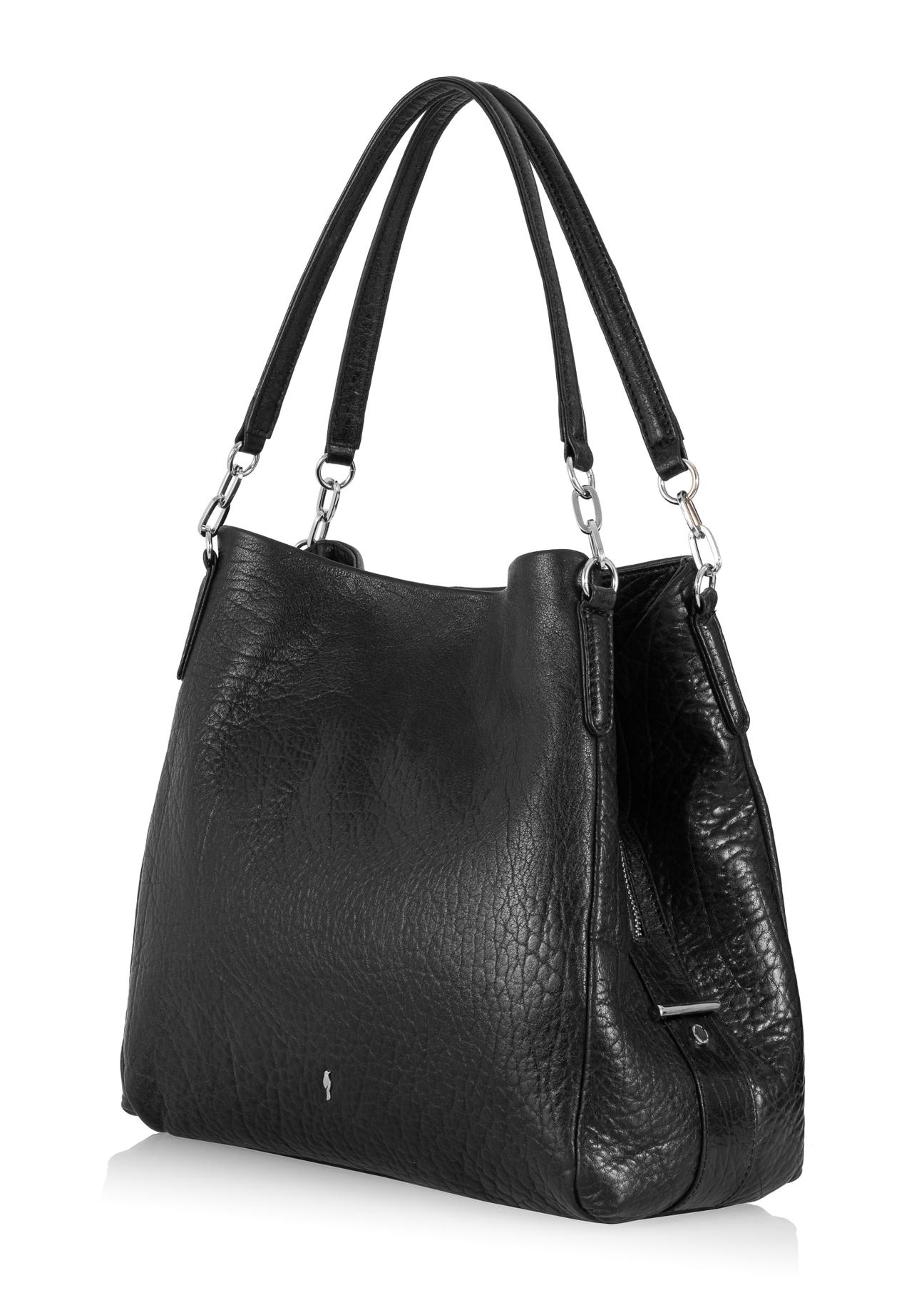 Women's black leather shopper TORES-0636C-99(Z23)-02