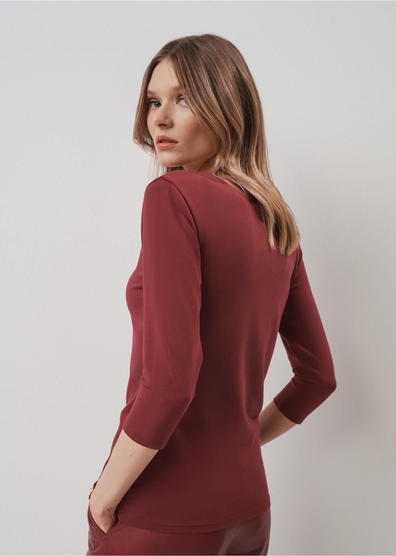 Women's maroon basic blouse LSLDT-0041-49(Z23)-02