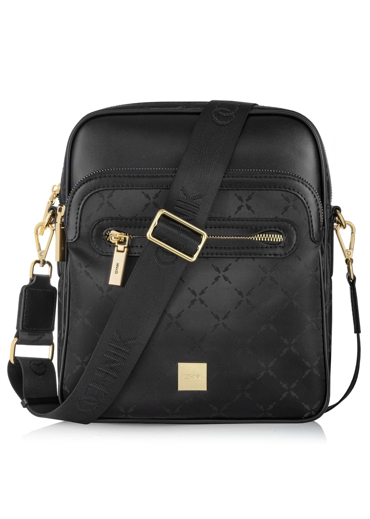 Black women's messenger bag with monogram TOREN-0257A-99(Z24)-01