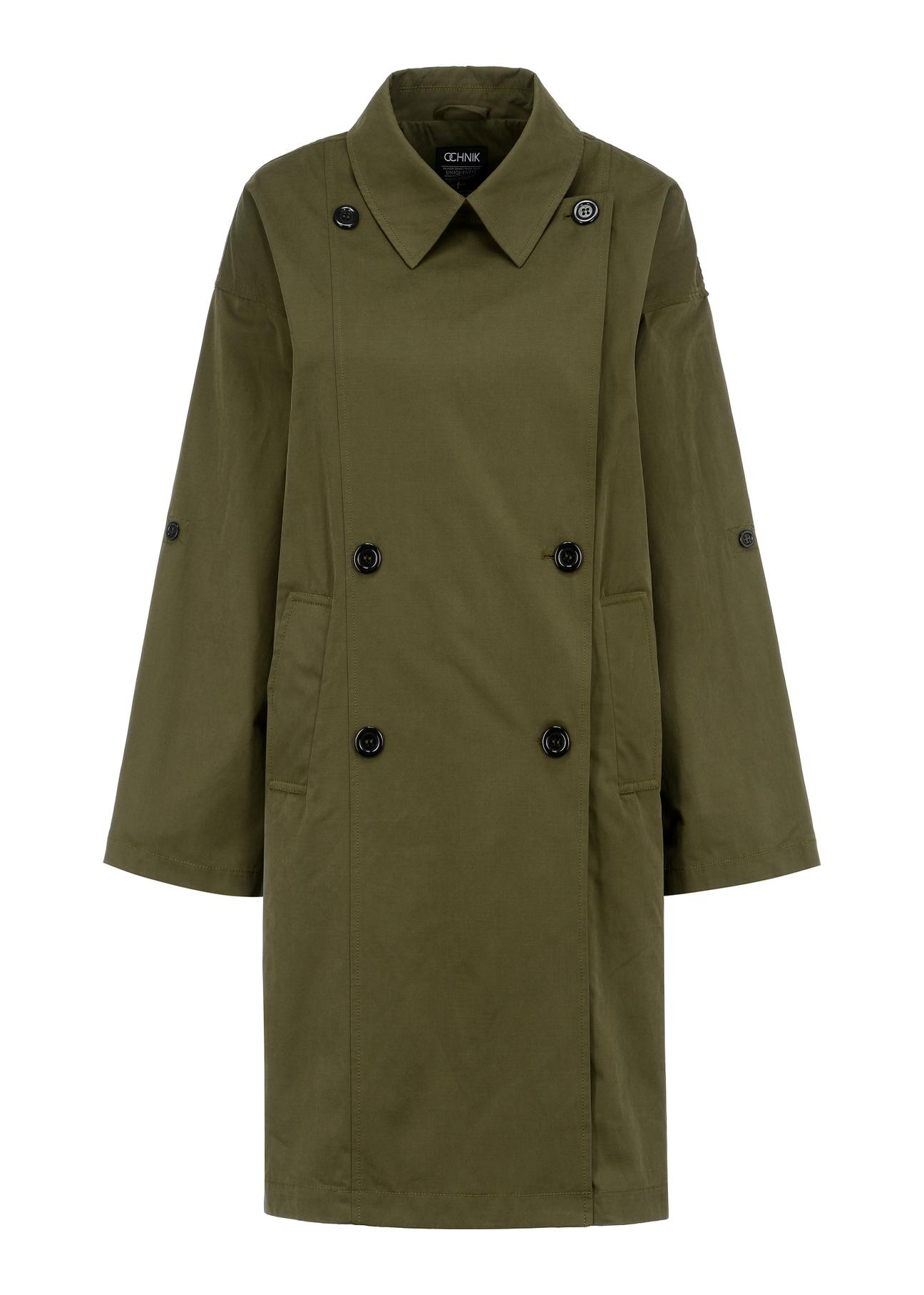 Women's double-breasted green coat KURDT-0445-51(W23)-05