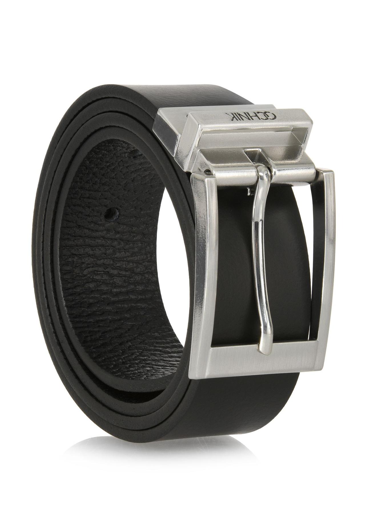 Double-sided black leather men's belt PASMS-0167B-97(W24)-03