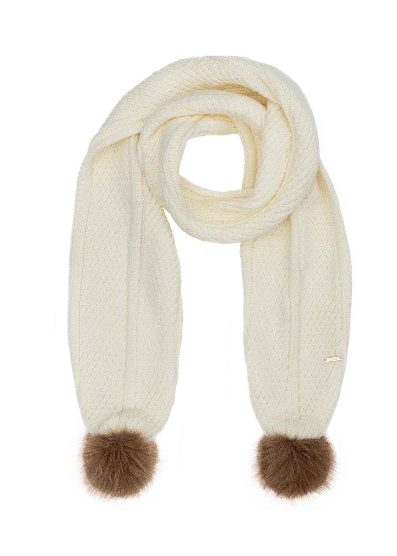 Cream women's scarf with pompoms SZADT-0176-16(Z24)-01