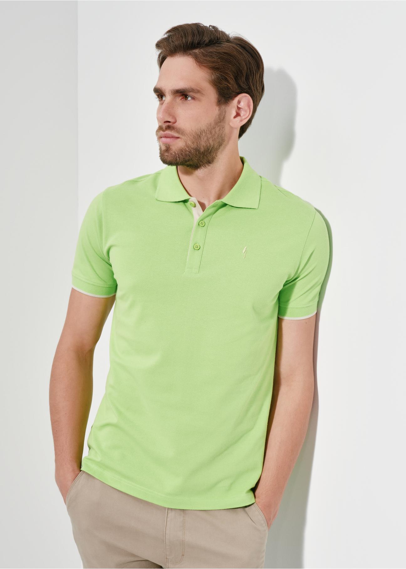 Men's lime green polo shirt POLMT-0045A-52(W24)-01