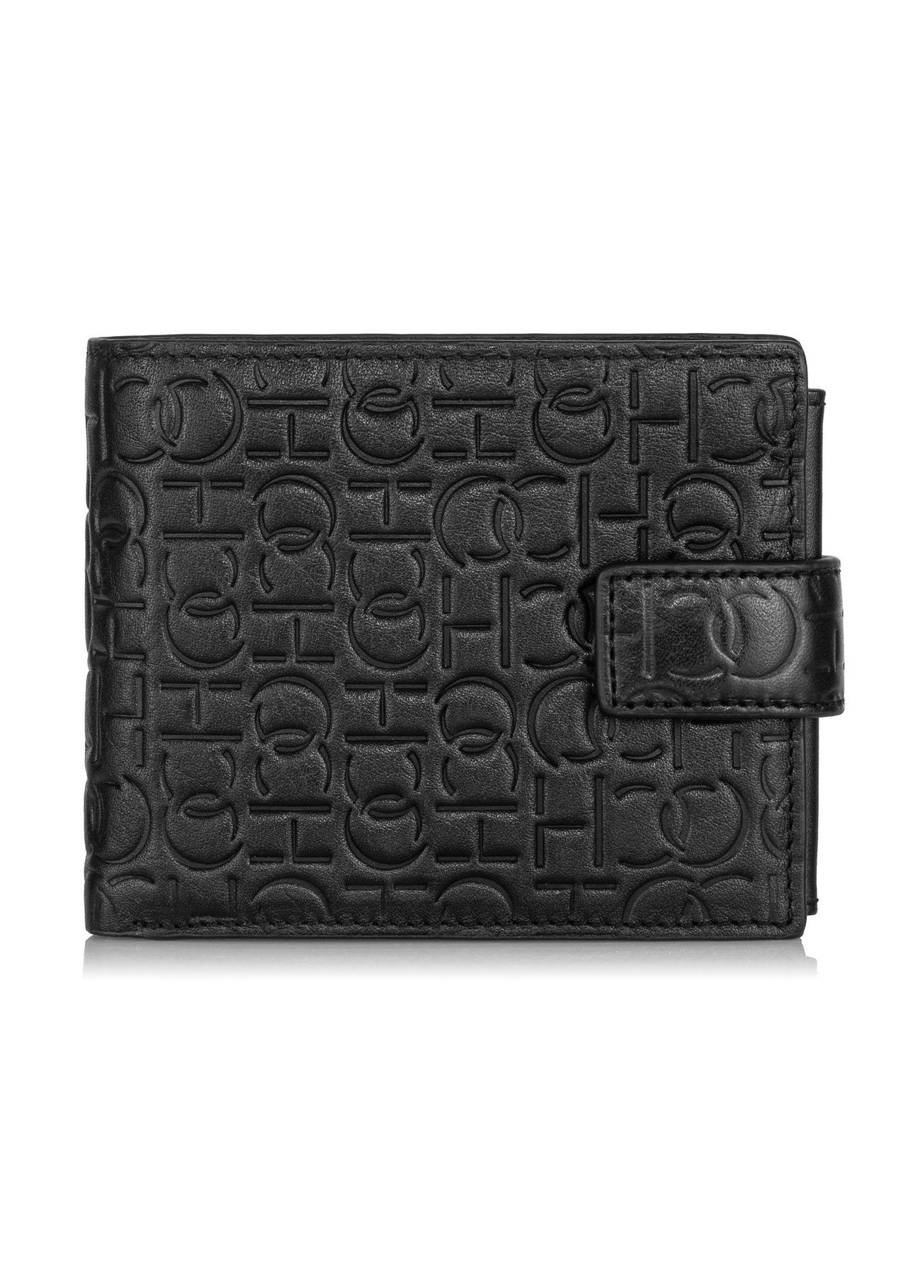 Men's black leather wallet with monogram PORMS-0601-98(Z23)-01