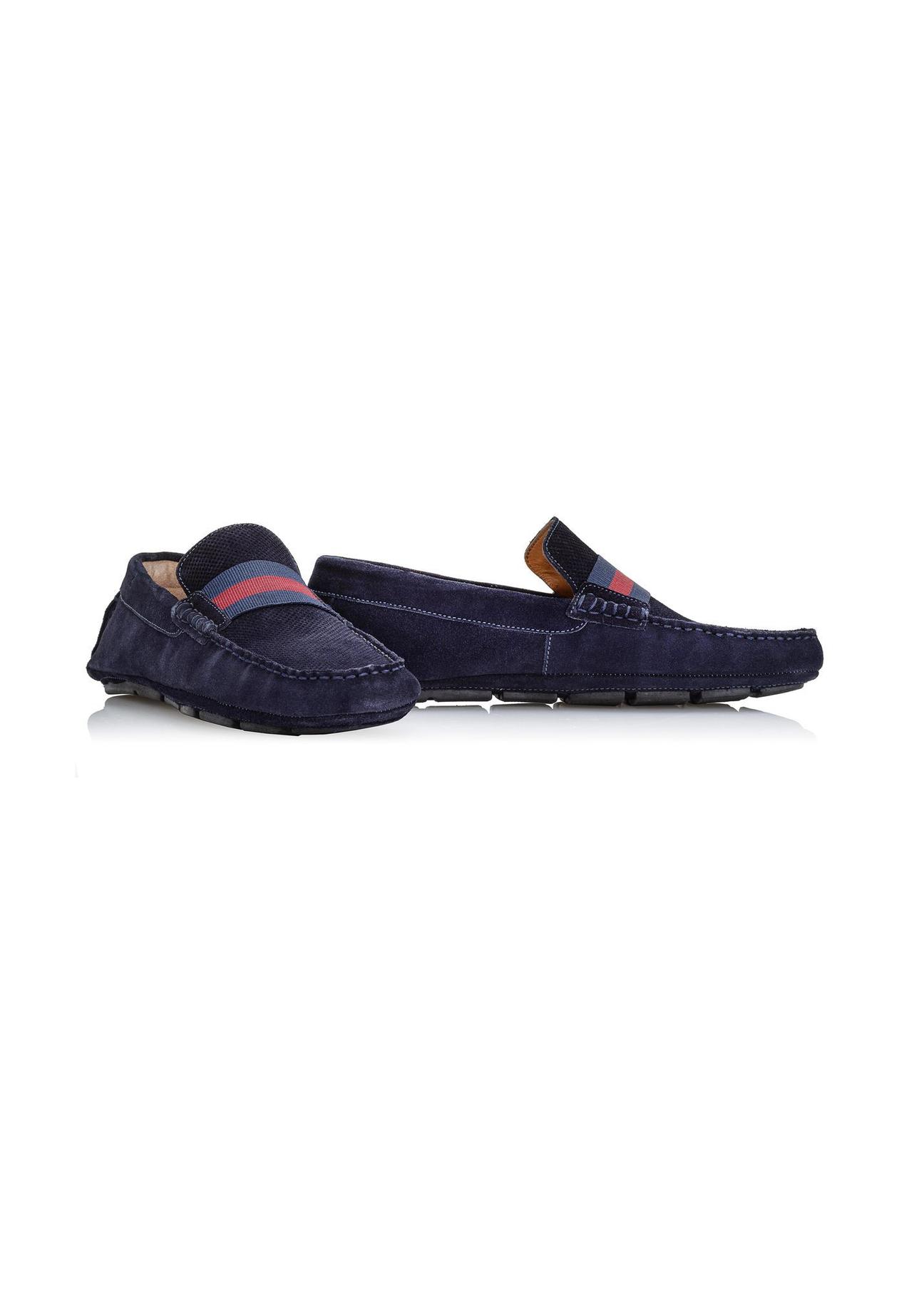 Navy blue leather moccasins for men BUTYM-0428-69(W24)-02